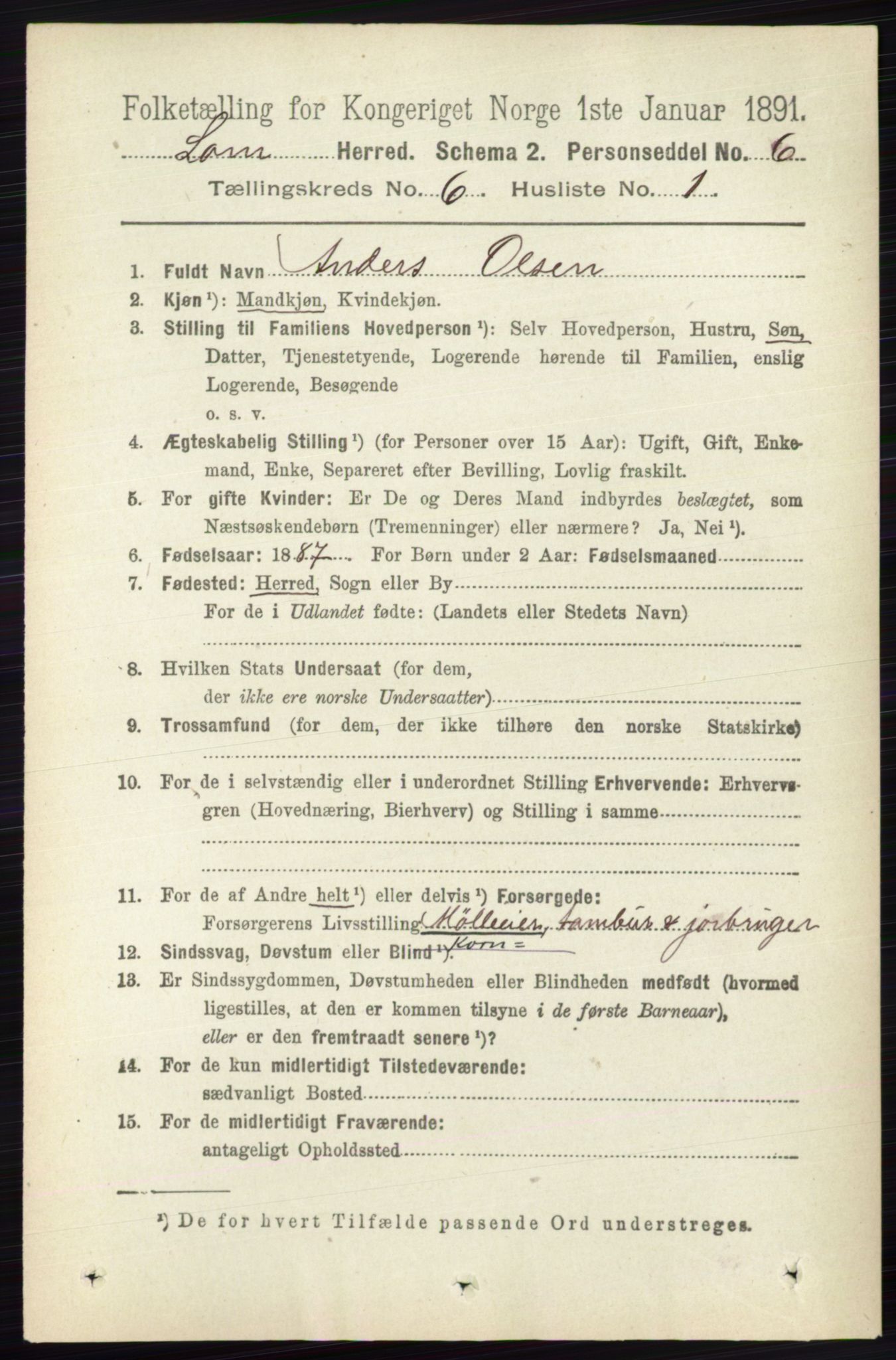 RA, 1891 census for 0514 Lom, 1891, p. 2375