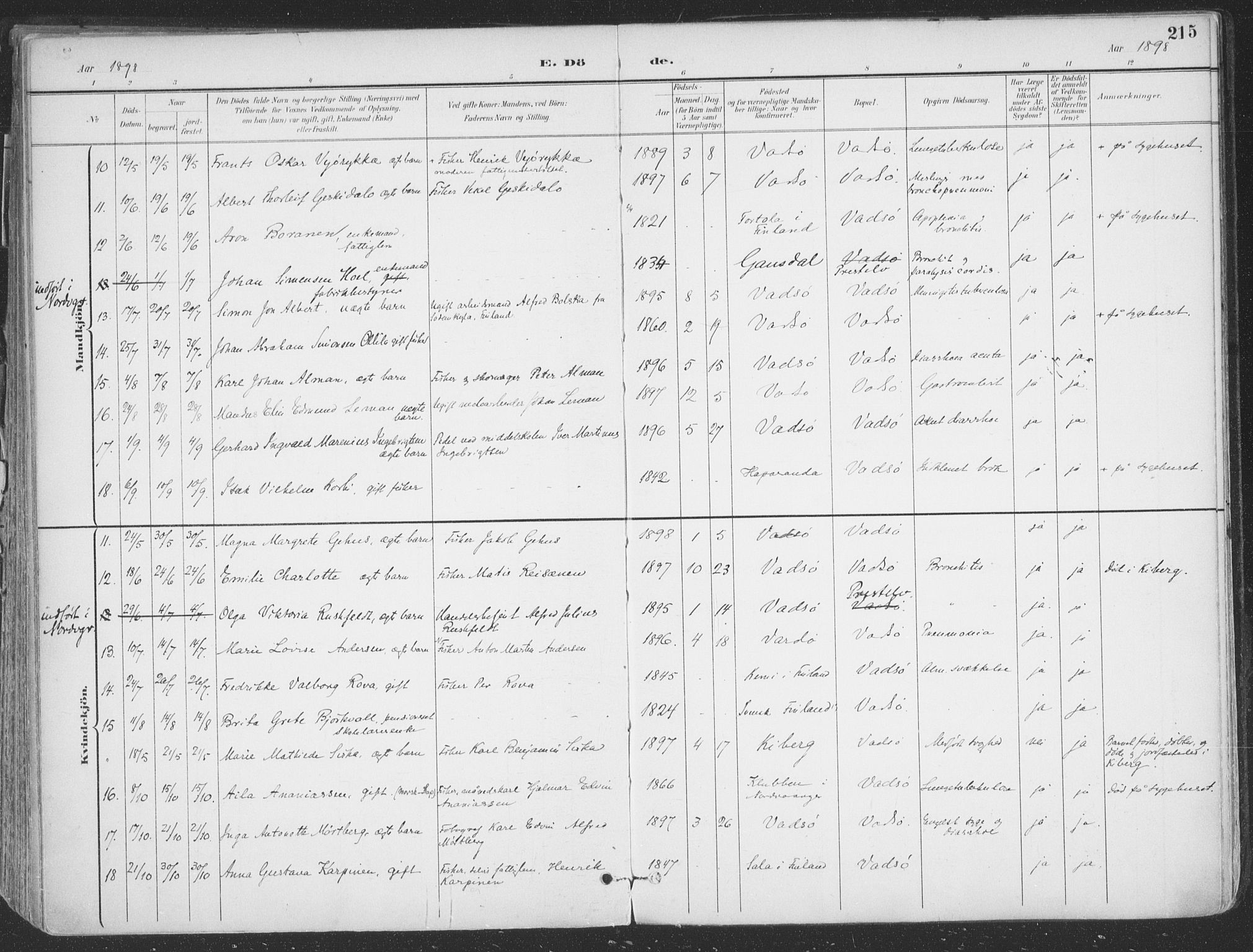 Vadsø sokneprestkontor, AV/SATØ-S-1325/H/Ha/L0007kirke: Parish register (official) no. 7, 1896-1916, p. 215