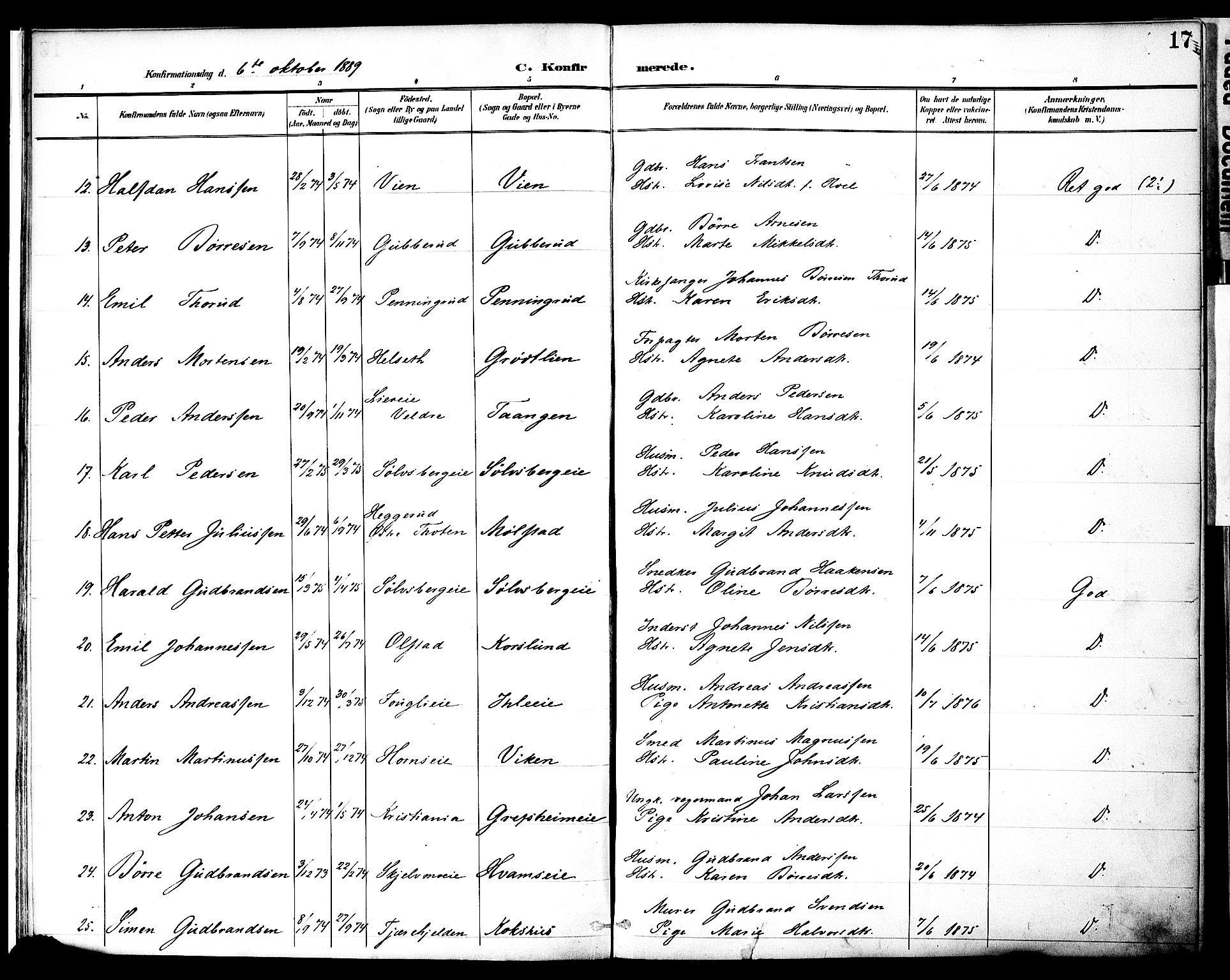 Nes prestekontor, Hedmark, AV/SAH-PREST-020/K/Ka/L0010: Parish register (official) no. 10, 1887-1905, p. 17