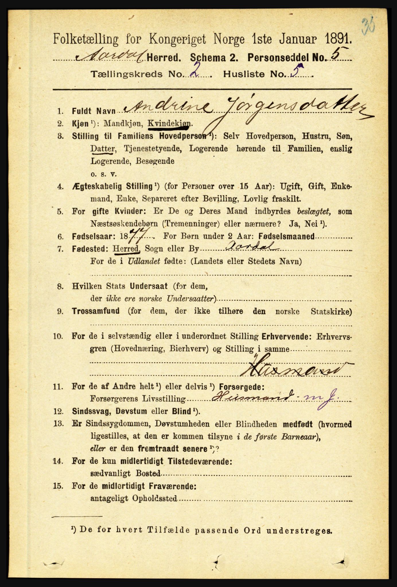 RA, 1891 census for 1424 Årdal, 1891, p. 200