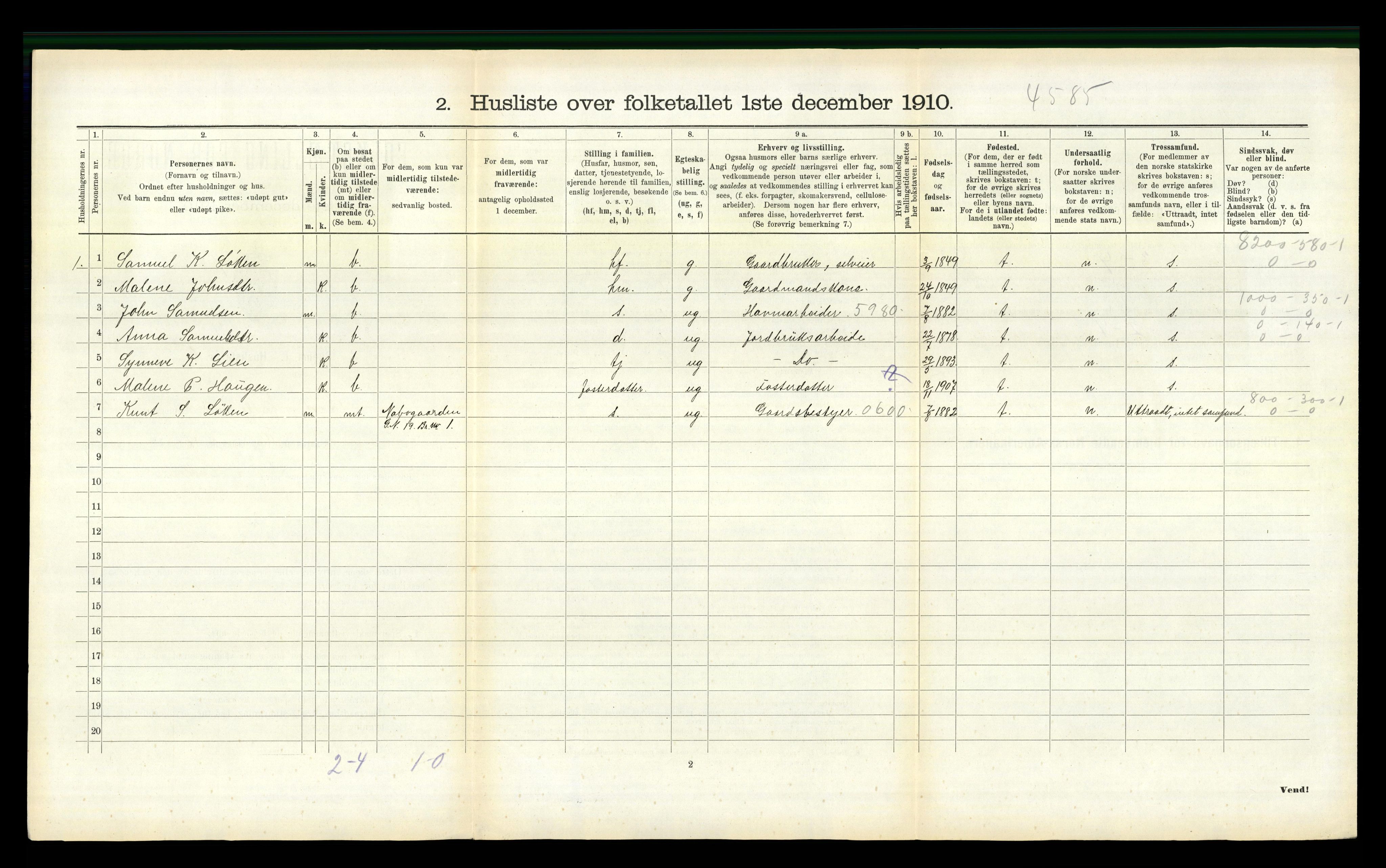 RA, 1910 census for Eid, 1910, p. 320