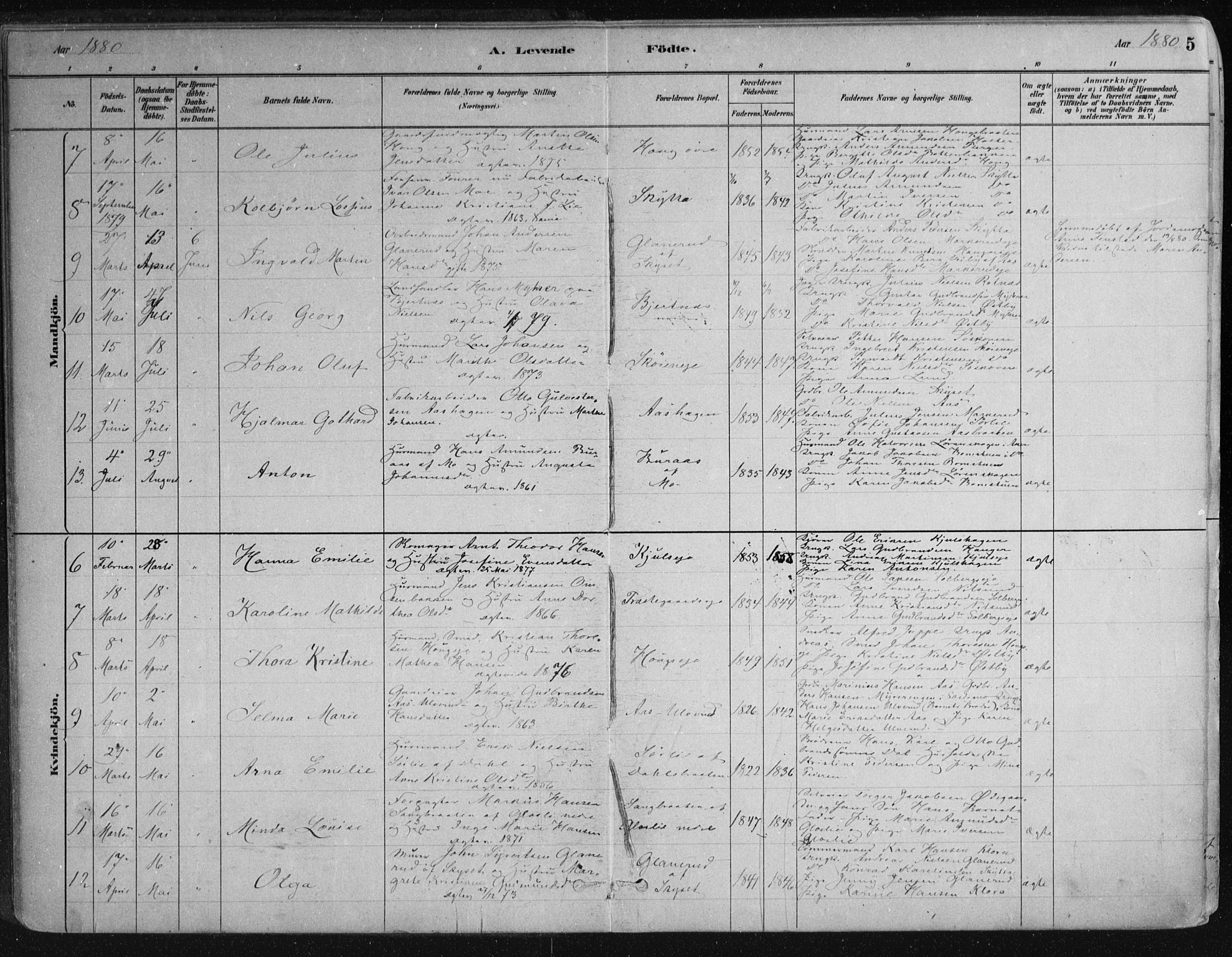 Nittedal prestekontor Kirkebøker, SAO/A-10365a/F/Fa/L0007: Parish register (official) no. I 7, 1879-1901, p. 5