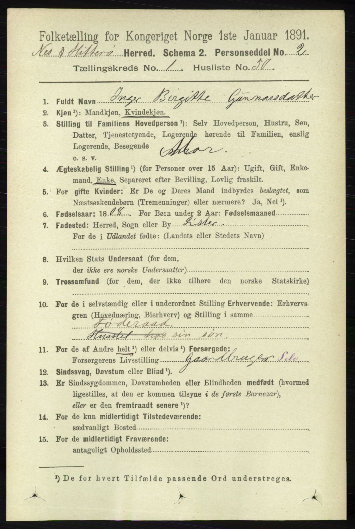 RA, 1891 census for 1043 Hidra og Nes, 1891, p. 371