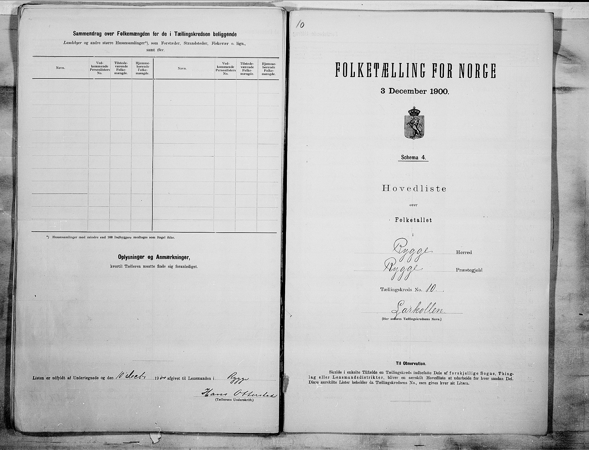 SAO, 1900 census for Rygge, 1900, p. 22