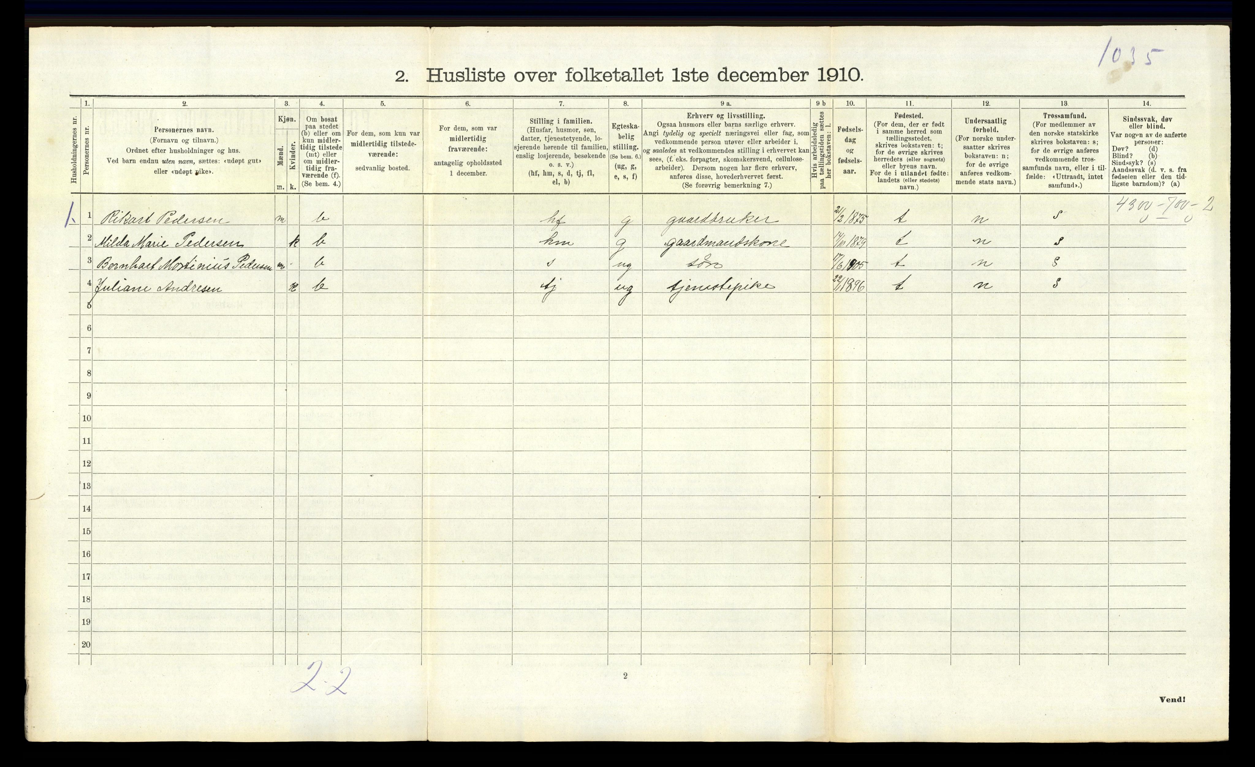 RA, 1910 census for Stokke, 1910, p. 1529