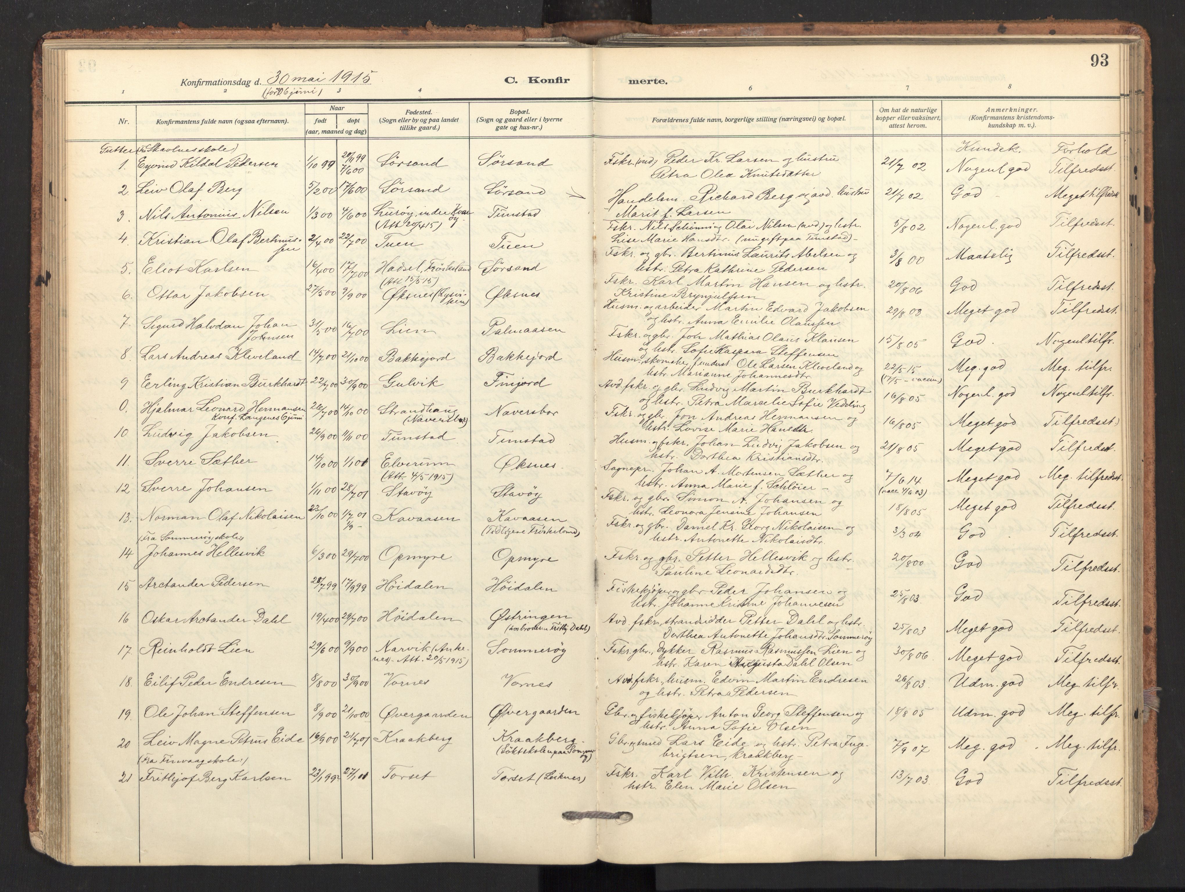 Ministerialprotokoller, klokkerbøker og fødselsregistre - Nordland, SAT/A-1459/893/L1343: Parish register (official) no. 893A15, 1914-1928, p. 93