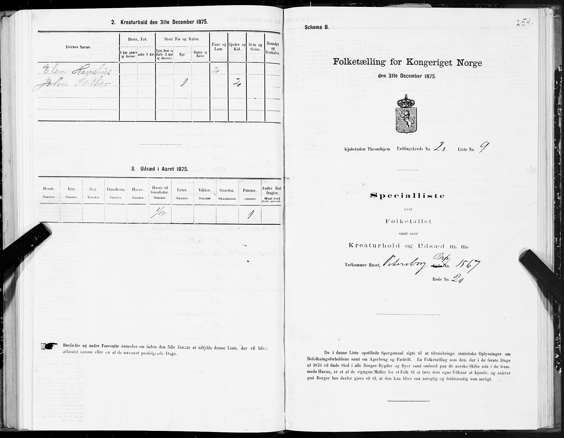 SAT, 1875 census for 1601 Trondheim, 1875, p. 10254