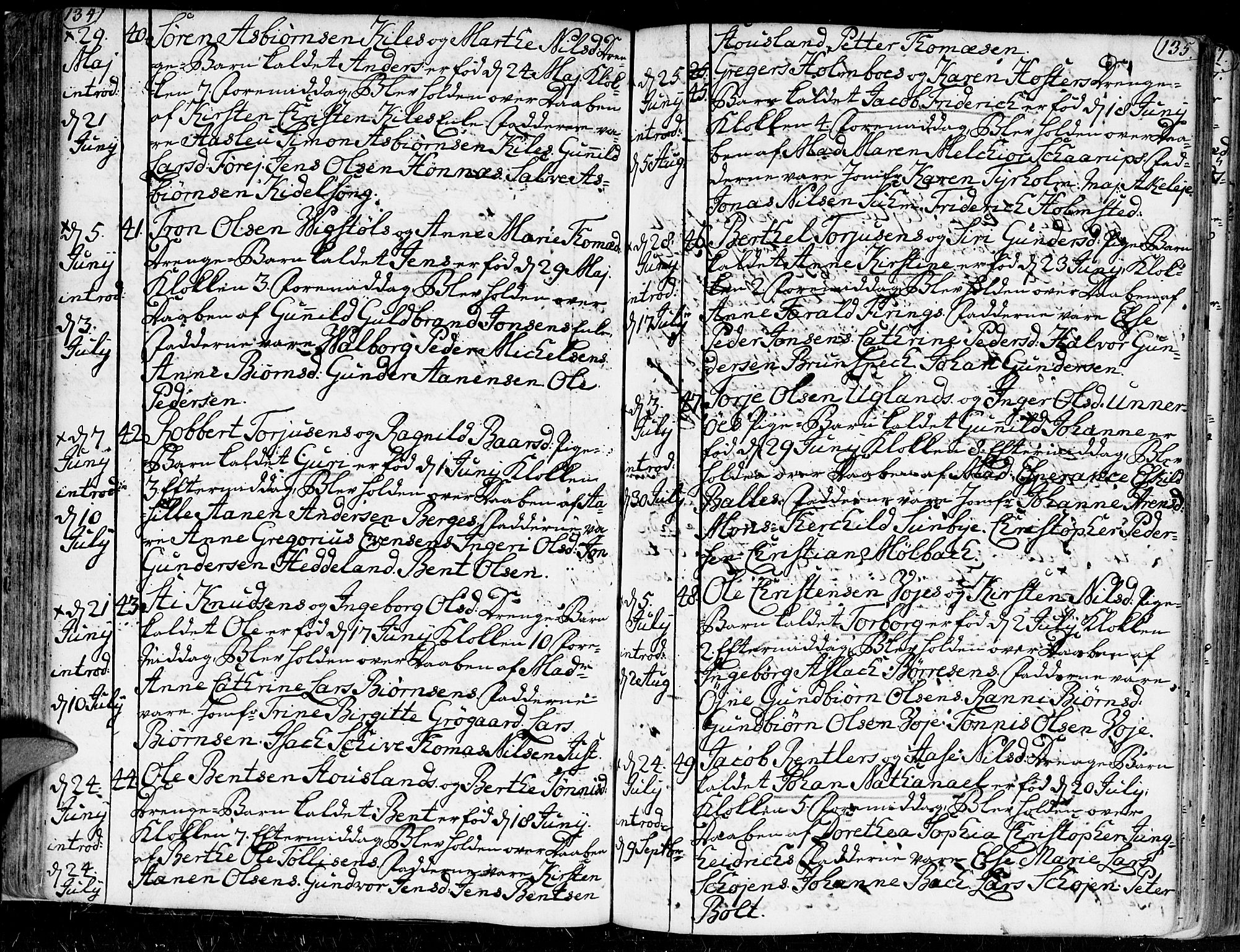 Kristiansand domprosti, AV/SAK-1112-0006/F/Fa/L0002: Parish register (official) no. A 2, 1755-1778, p. 134-135