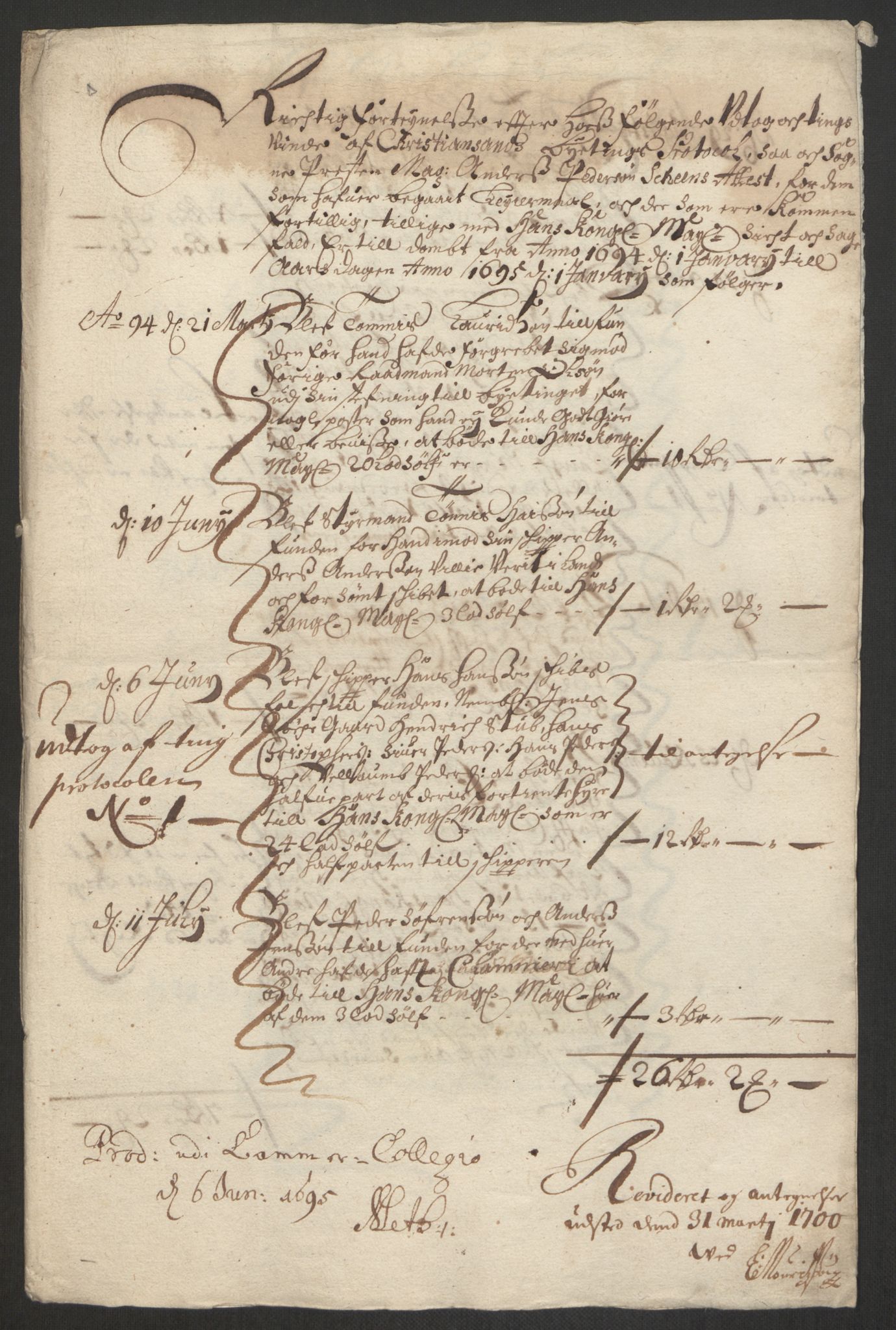 Rentekammeret inntil 1814, Reviderte regnskaper, Byregnskaper, RA/EA-4066/R/Rm/L0285: [M18] Sikt og sakefall, 1681-1718, p. 206