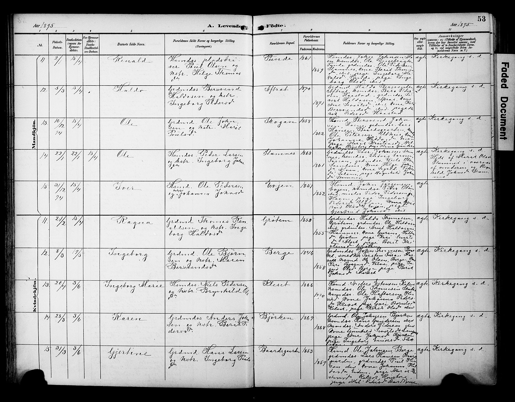 Ministerialprotokoller, klokkerbøker og fødselsregistre - Sør-Trøndelag, AV/SAT-A-1456/695/L1149: Parish register (official) no. 695A09, 1891-1902, p. 53