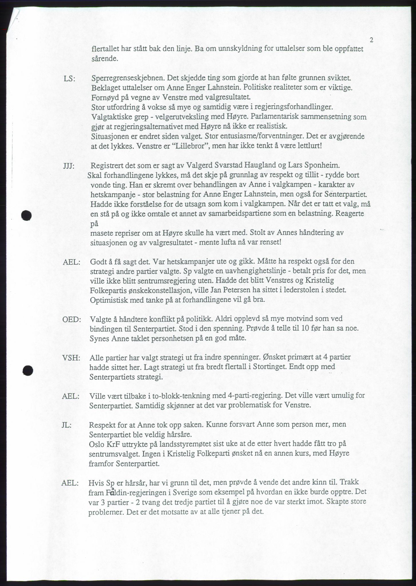 Forhandlingene mellom Kristelig Folkeparti, Senterpartiet og Venstre om dannelse av regjering, RA/PA-1073/A/L0001: Forhandlingsprotokoller, 1997, p. 4
