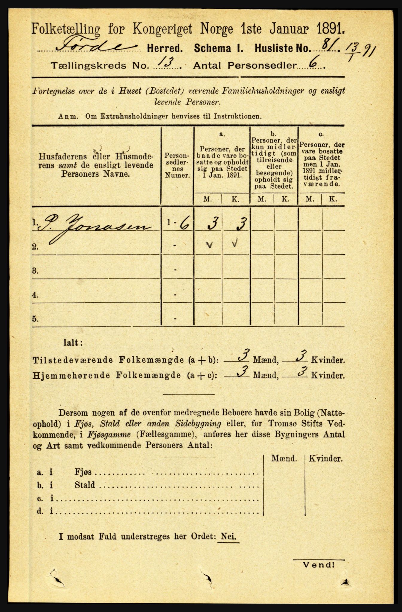 RA, 1891 census for 1432 Førde, 1891, p. 4575