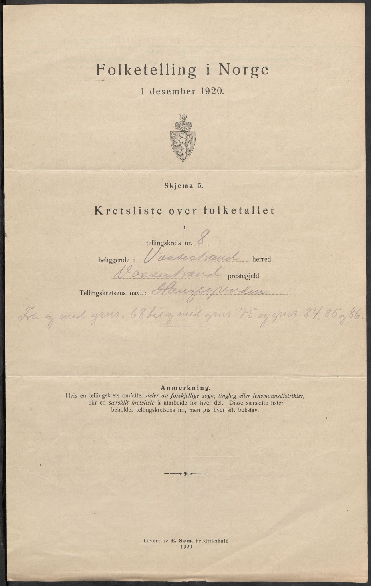 SAB, 1920 census for Vossestrand, 1920, p. 25