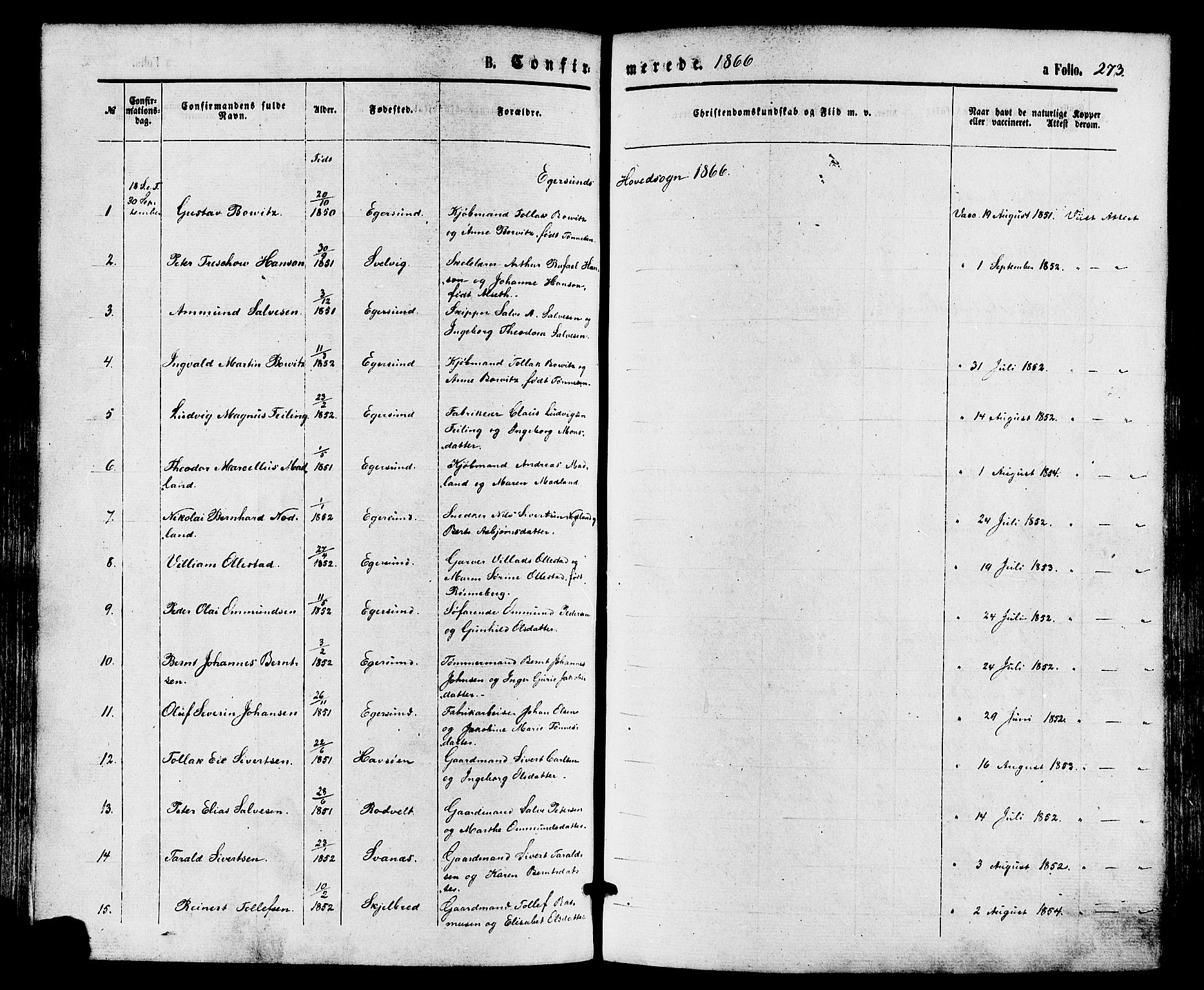 Eigersund sokneprestkontor, SAST/A-101807/S08/L0014: Parish register (official) no. A 13, 1866-1878, p. 273