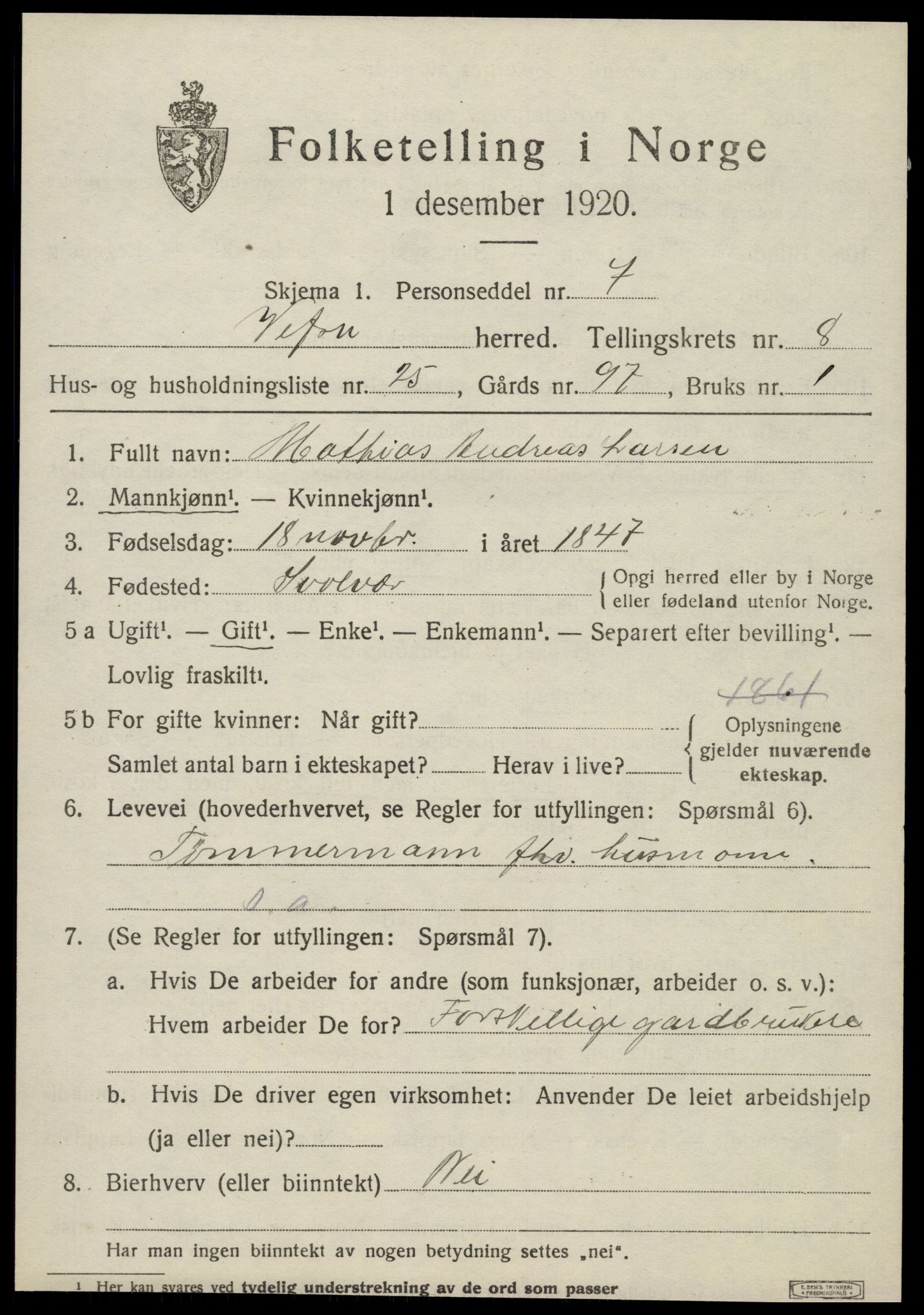 SAT, 1920 census for Vefsn, 1920, p. 5671