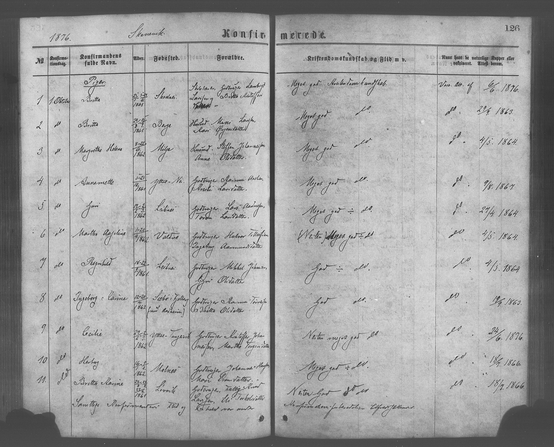 Skånevik sokneprestembete, AV/SAB-A-77801/H/Haa: Parish register (official) no. A 6, 1869-1878, p. 126