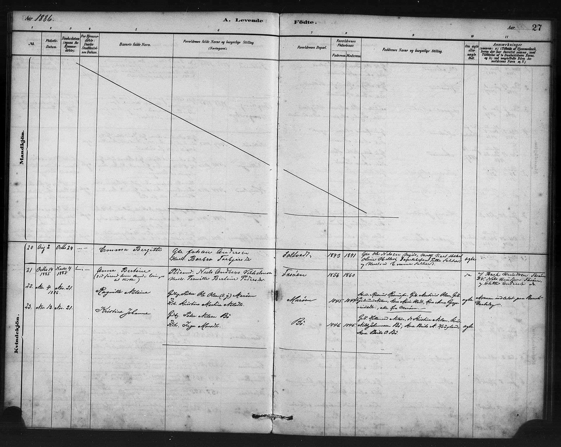 Manger sokneprestembete, SAB/A-76801/H/Haa: Parish register (official) no. C 1, 1881-1890, p. 27