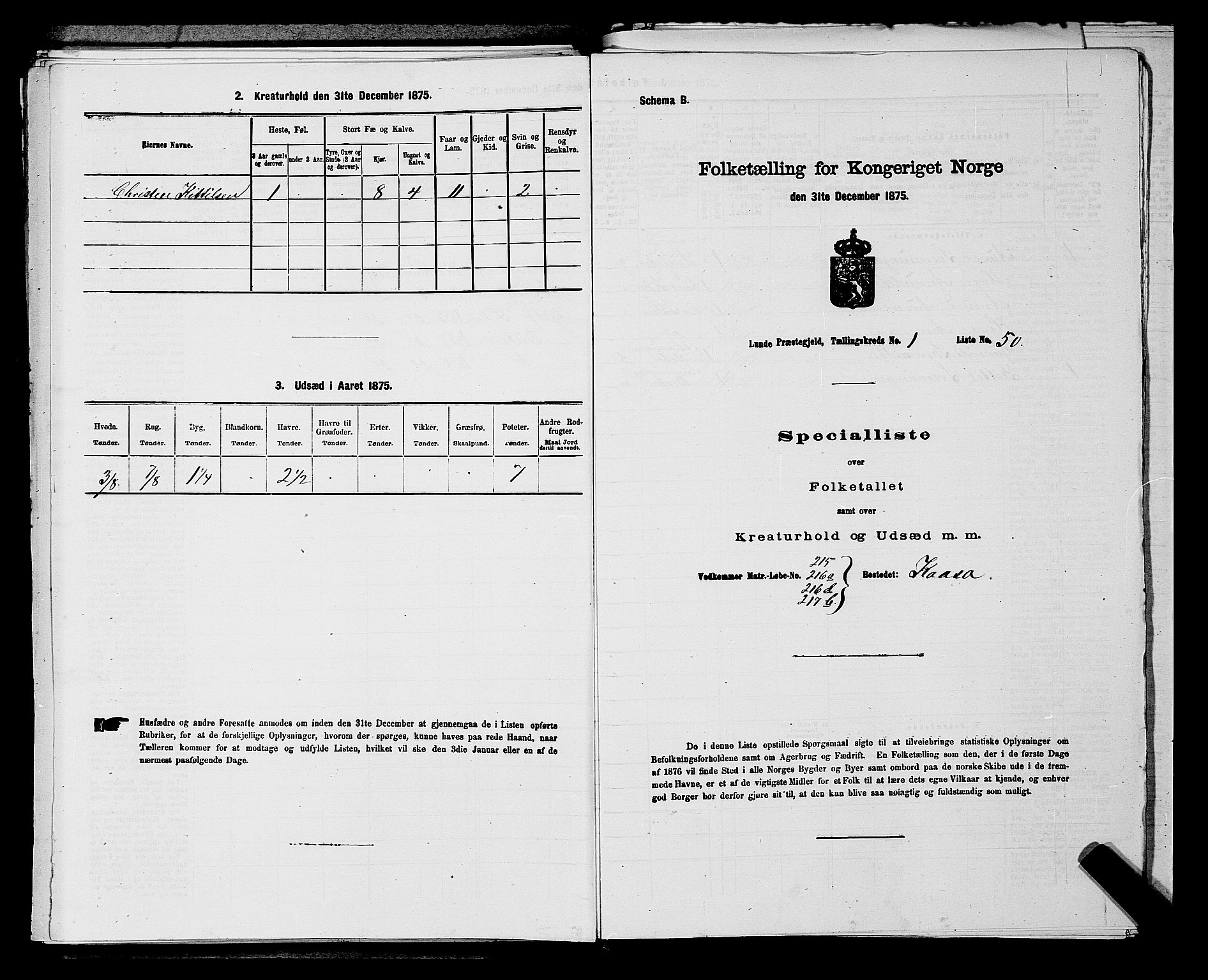 SAKO, 1875 census for 0820P Lunde, 1875, p. 141