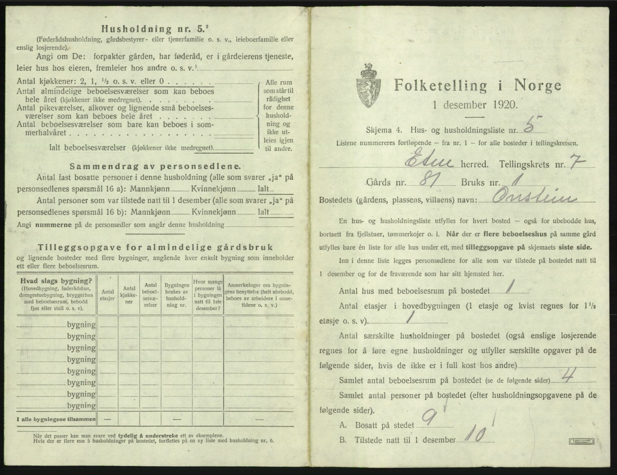 SAB, 1920 census for Etne, 1920, p. 529