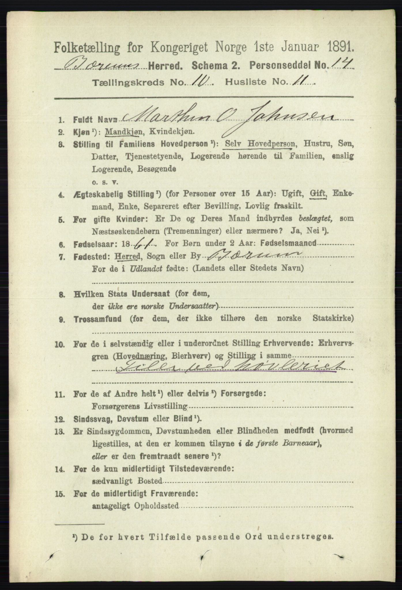 RA, 1891 census for 0219 Bærum, 1891, p. 6494