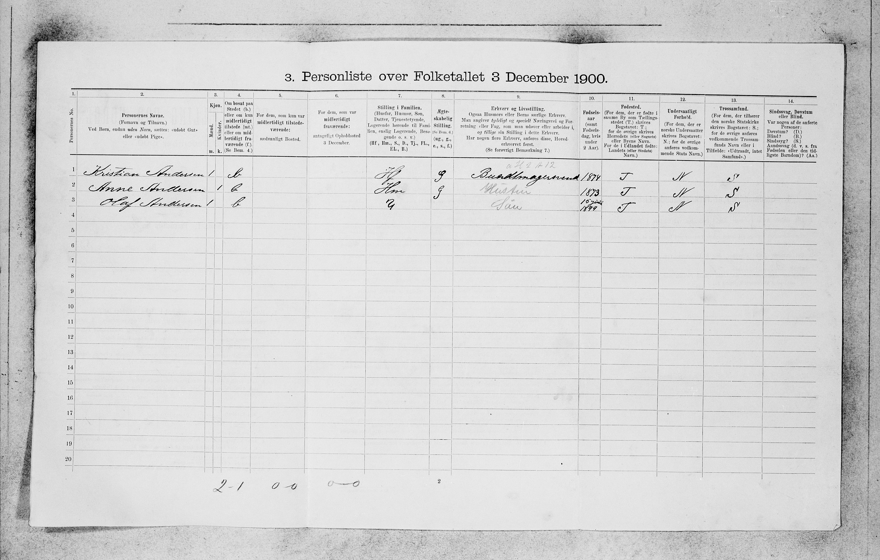 SAB, 1900 census for Bergen, 1900, p. 11310