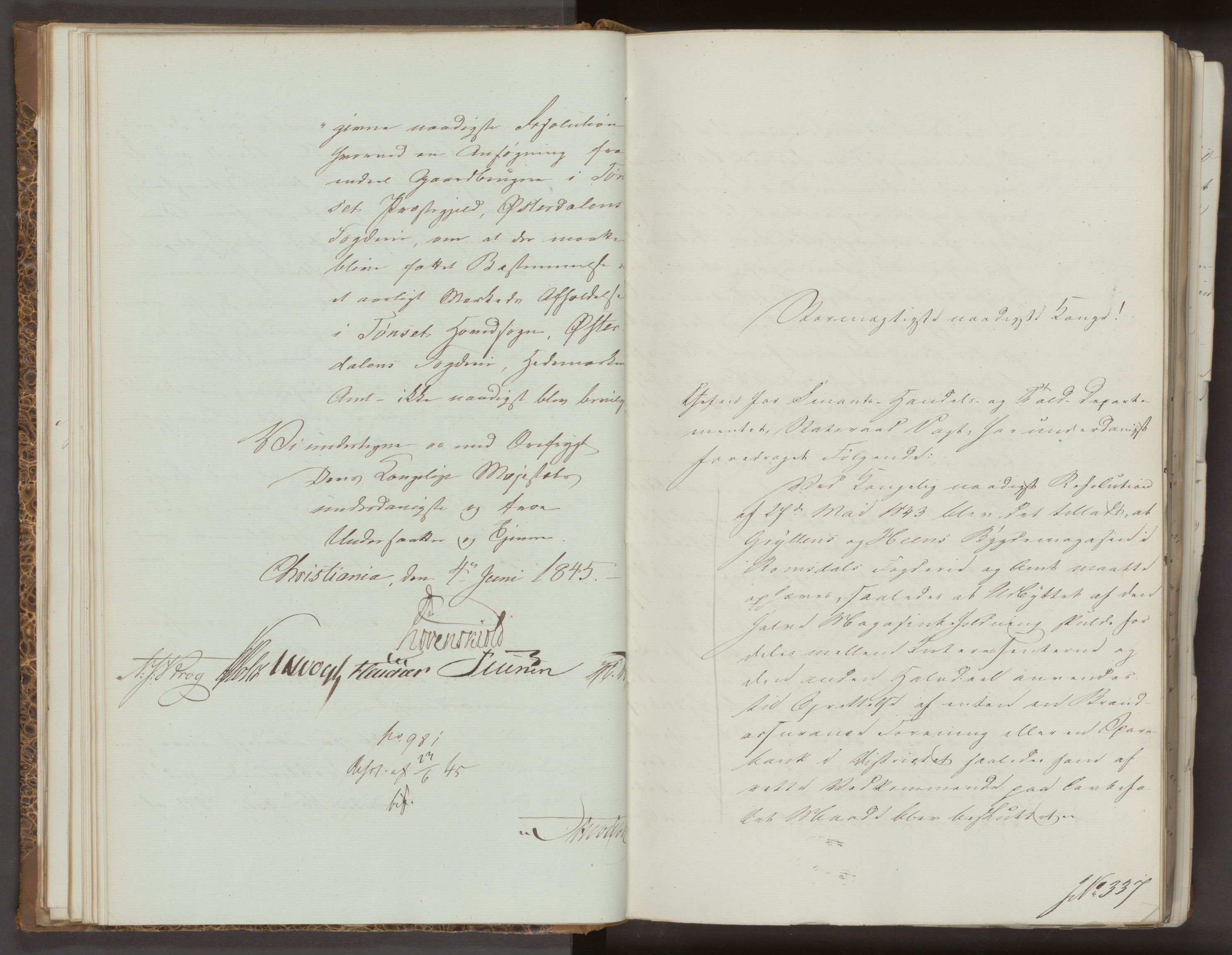 Statsrådsavdelingen i Stockholm, AV/RA-S-1003/D/Da/L0217: Regjeringsinnstillinger nr. 323-474, 1845