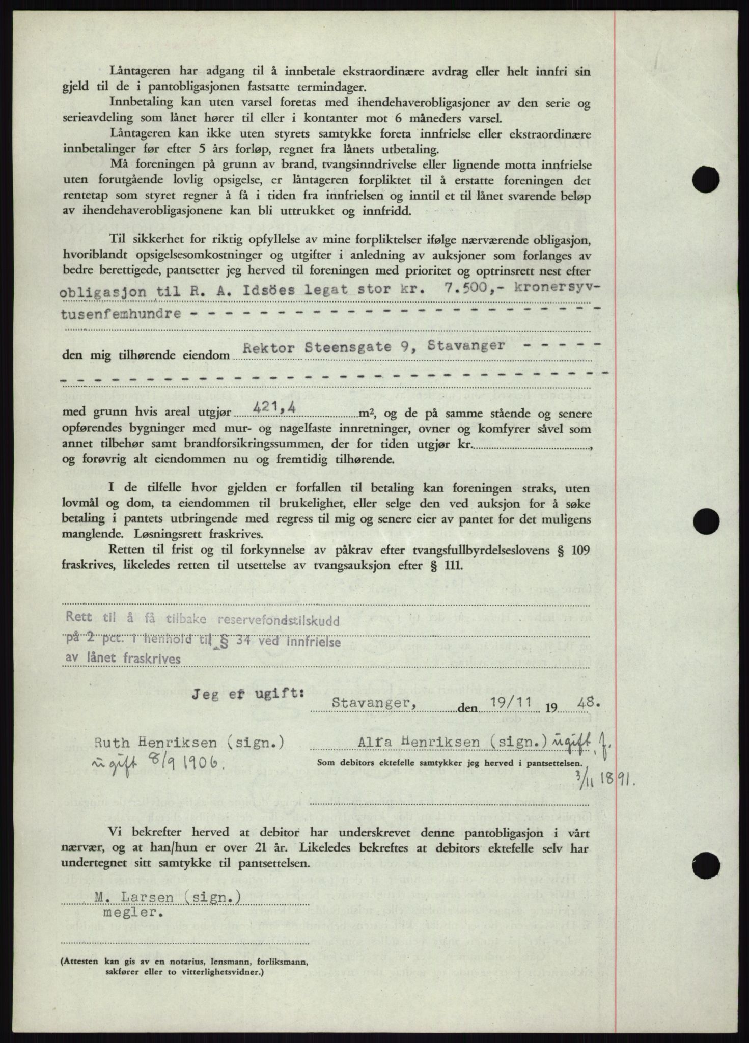 Stavanger byrett, AV/SAST-A-100455/002/G/Gb/L0032: Mortgage book, 1947-1950, Diary no: : 2849/1948