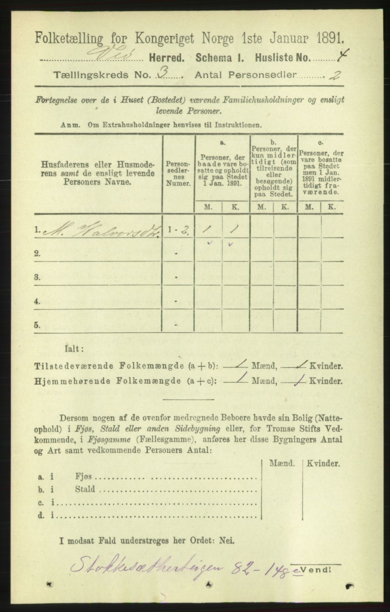 RA, 1891 census for 1541 Veøy, 1891, p. 1364