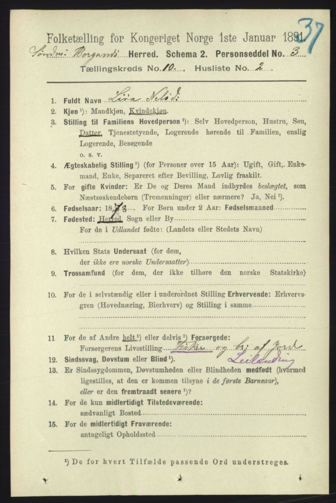 RA, 1891 census for 1531 Borgund, 1891, p. 2634