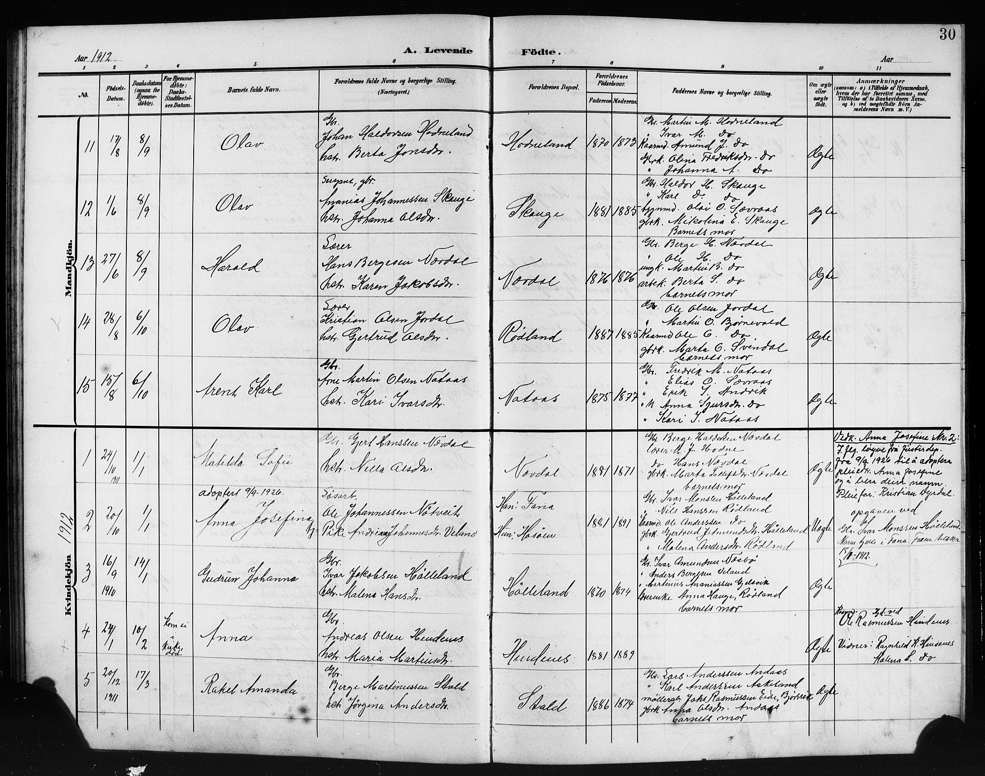 Lindås Sokneprestembete, SAB/A-76701/H/Hab: Parish register (copy) no. E 4, 1906-1921, p. 30