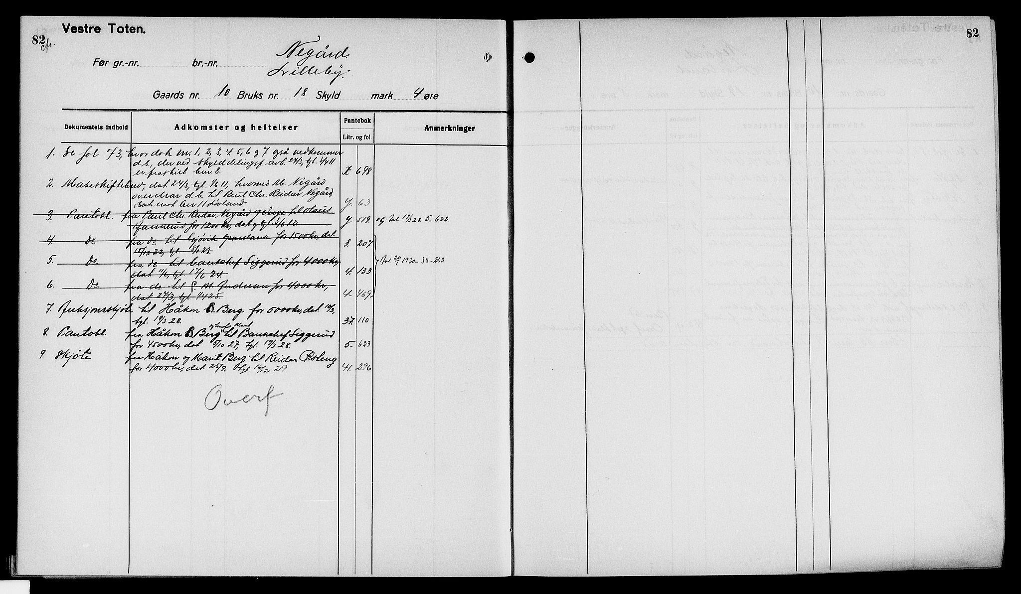 Toten tingrett, AV/SAH-TING-006/H/Ha/Haa/L0040: Mortgage register no. 40, 1925, p. 82