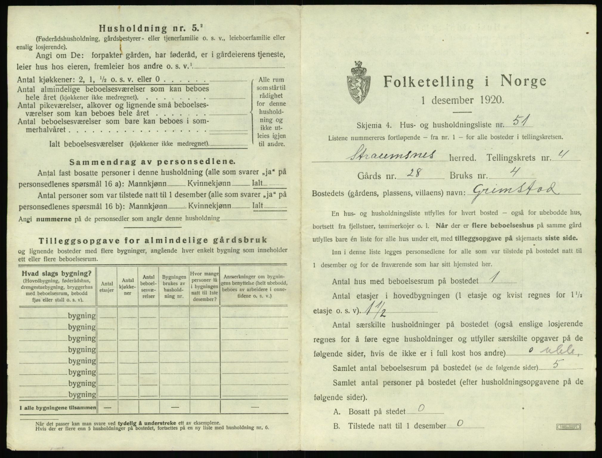 SAT, 1920 census for Straumsnes, 1920, p. 325