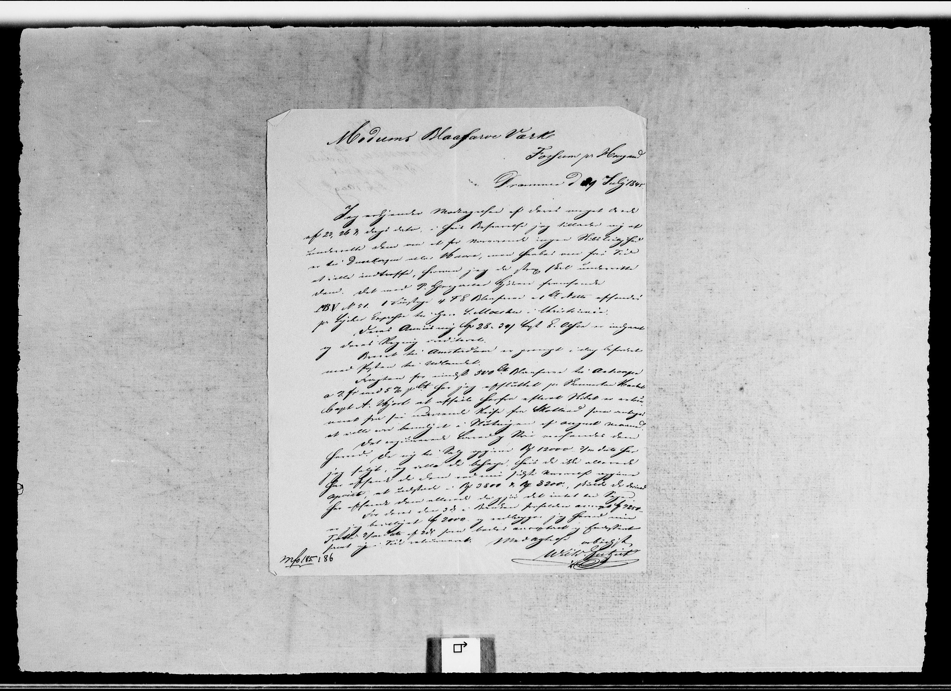 Modums Blaafarveværk, RA/PA-0157/G/Gb/L0130/0001: -- / Innkomne brev A - W, 1845-1846, p. 2