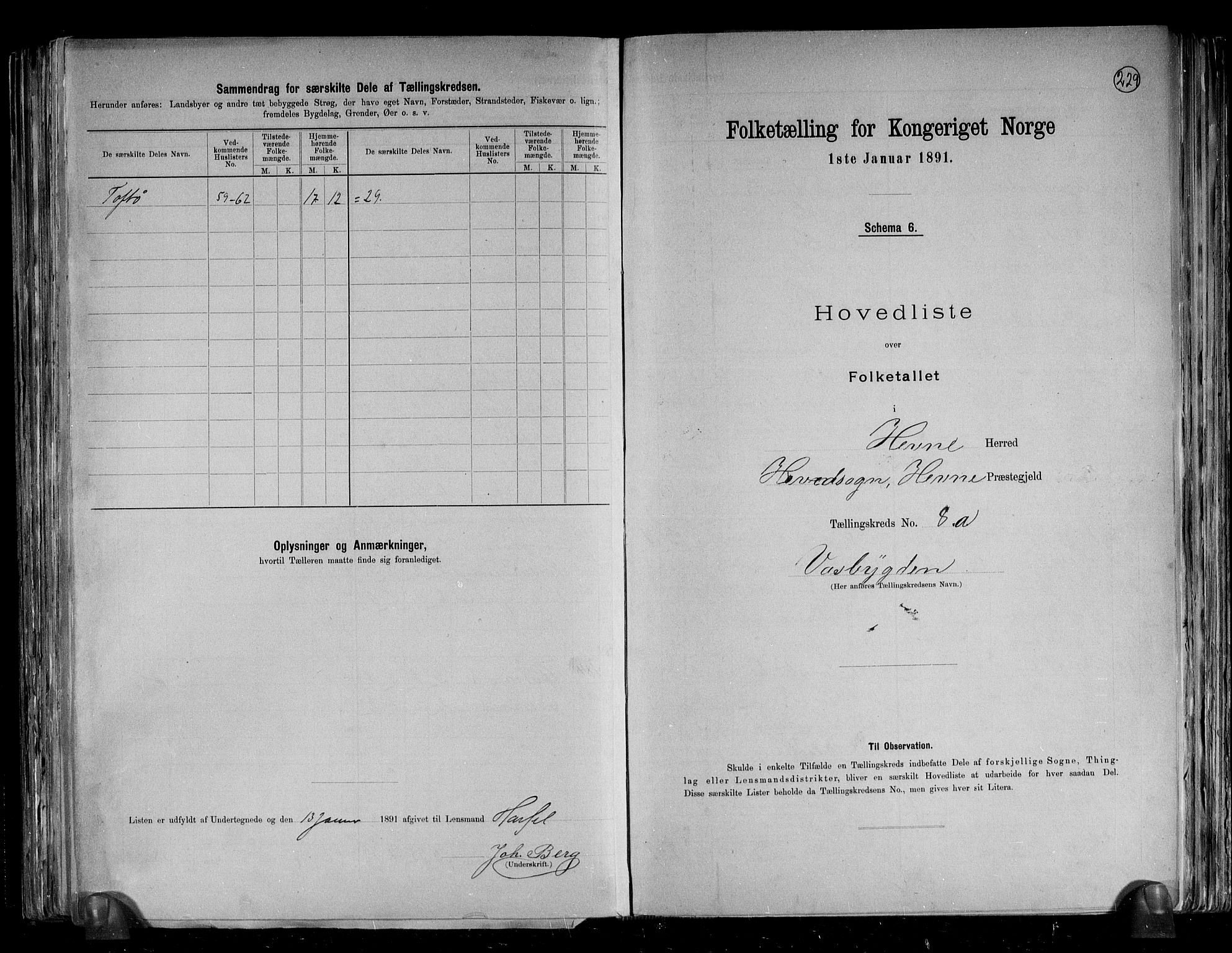 RA, 1891 census for 1612 Hemne, 1891, p. 29