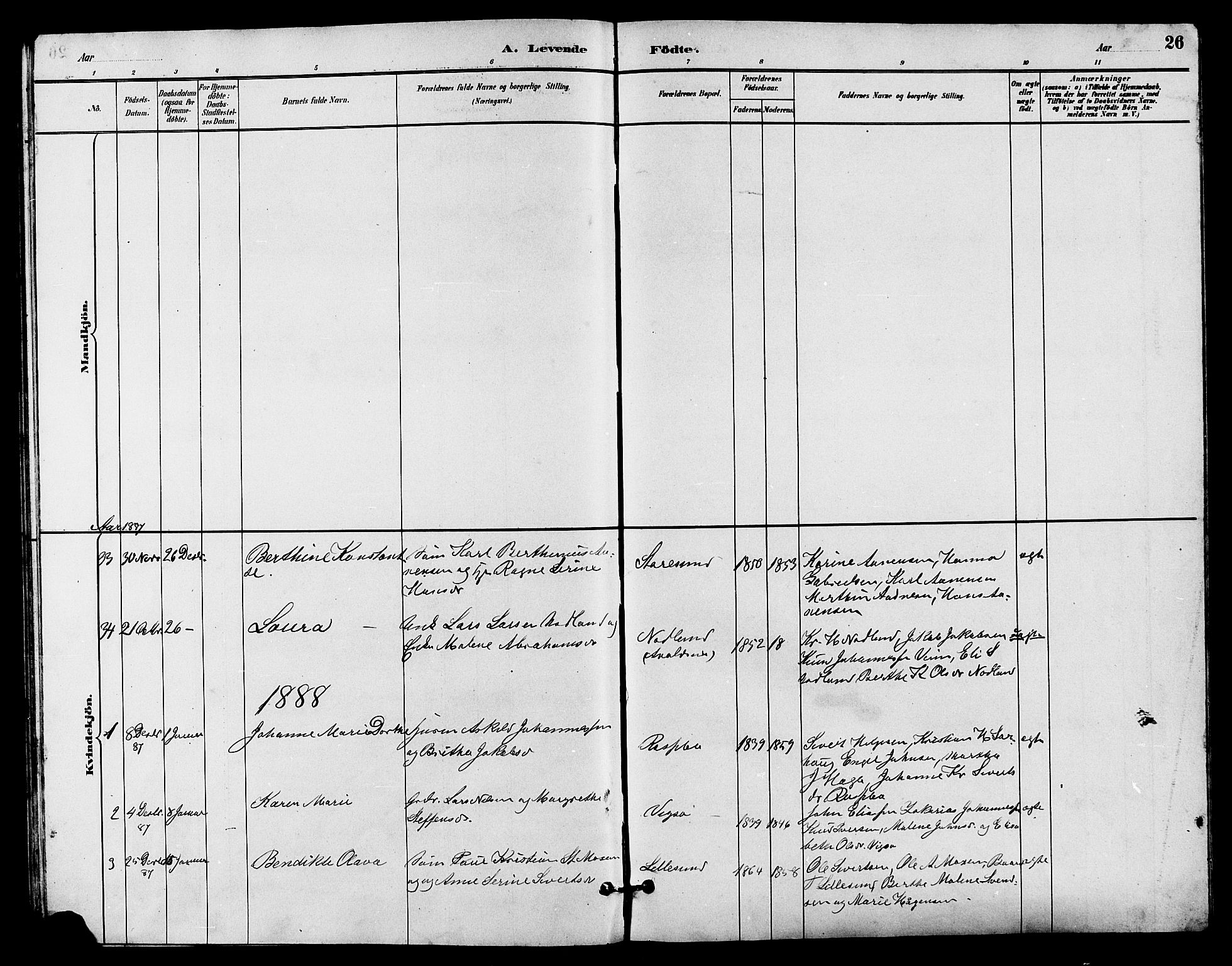 Haugesund sokneprestkontor, AV/SAST-A -101863/H/Ha/Hab/L0003: Parish register (copy) no. B 3, 1882-1889, p. 26