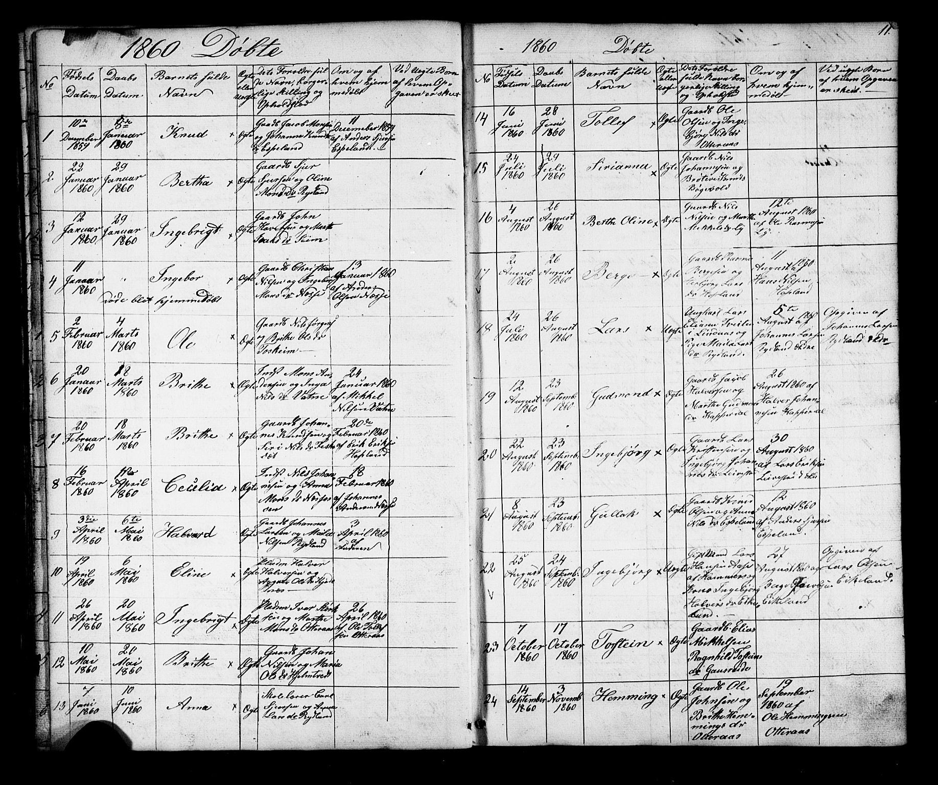 Alversund Sokneprestembete, SAB/A-73901/H/Ha/Hab: Parish register (copy) no. D 2, 1851-1889, p. 11