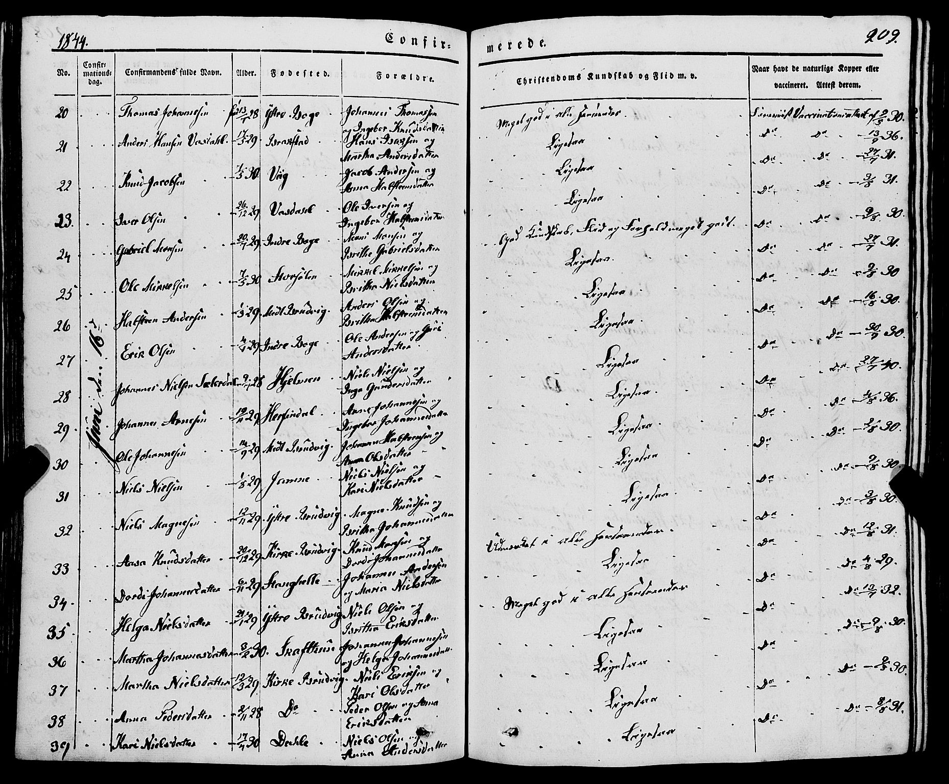 Haus sokneprestembete, AV/SAB-A-75601/H/Haa: Parish register (official) no. A 15, 1838-1847, p. 209