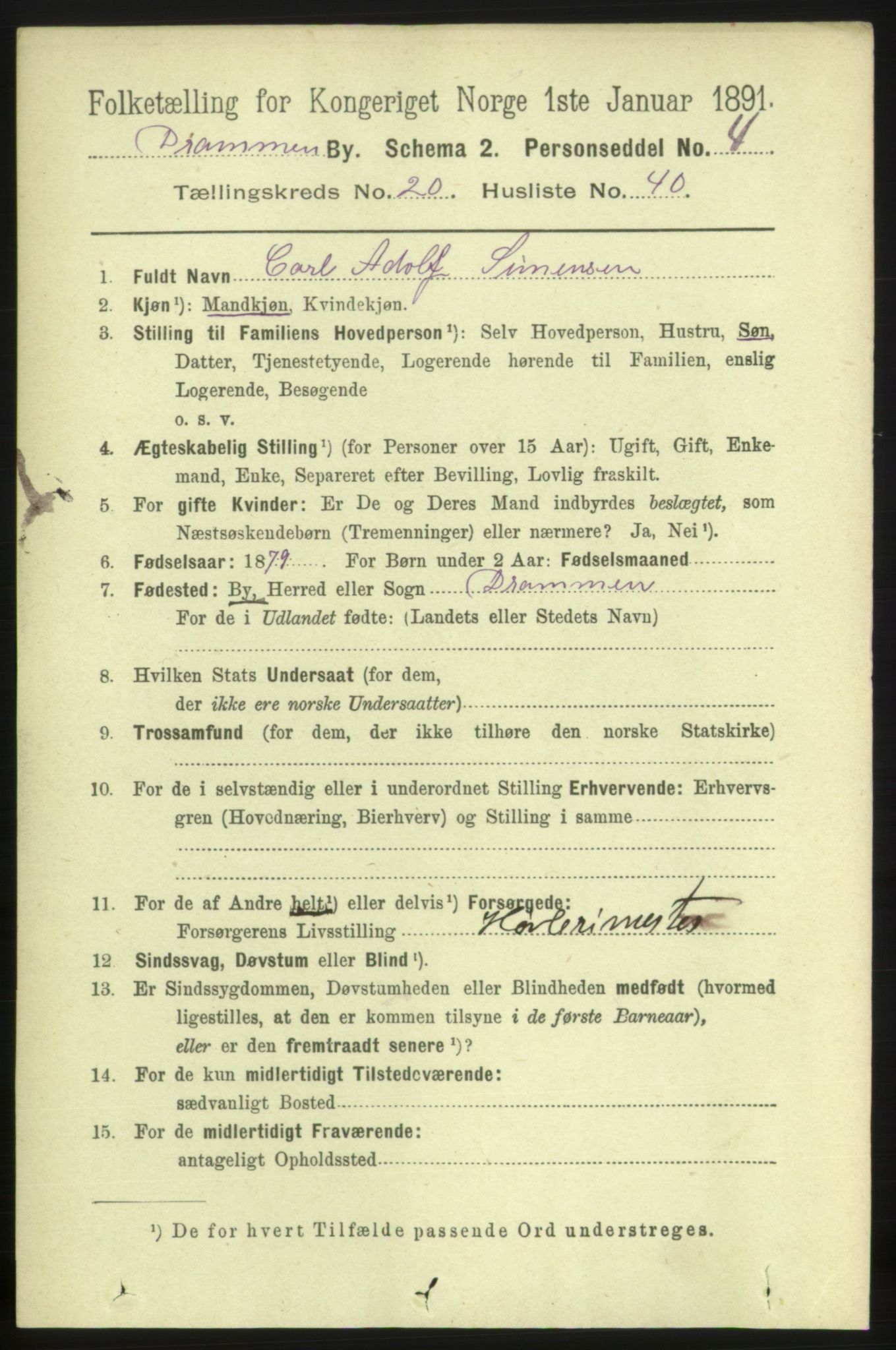 RA, 1891 census for 0602 Drammen, 1891, p. 13018