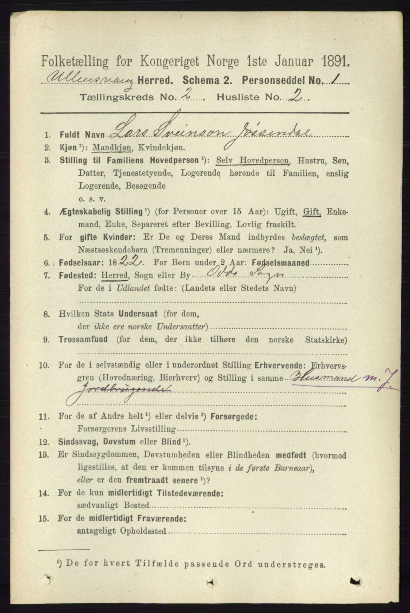 RA, 1891 census for 1230 Ullensvang, 1891, p. 328