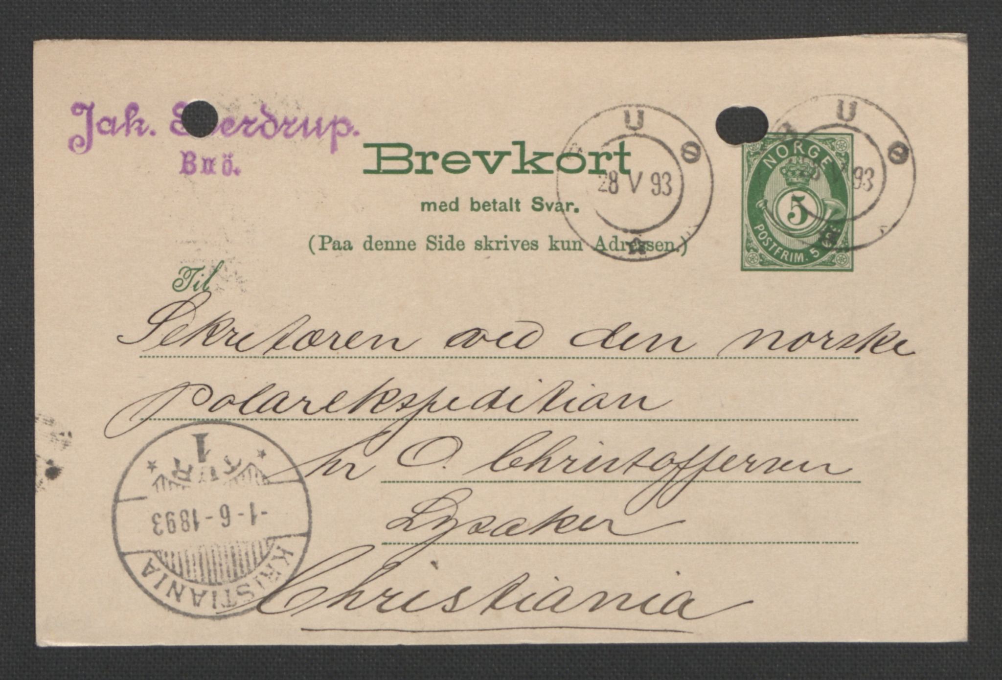 Arbeidskomitéen for Fridtjof Nansens polarekspedisjon, AV/RA-PA-0061/D/L0004: Innk. brev og telegrammer vedr. proviant og utrustning, 1892-1893, p. 800