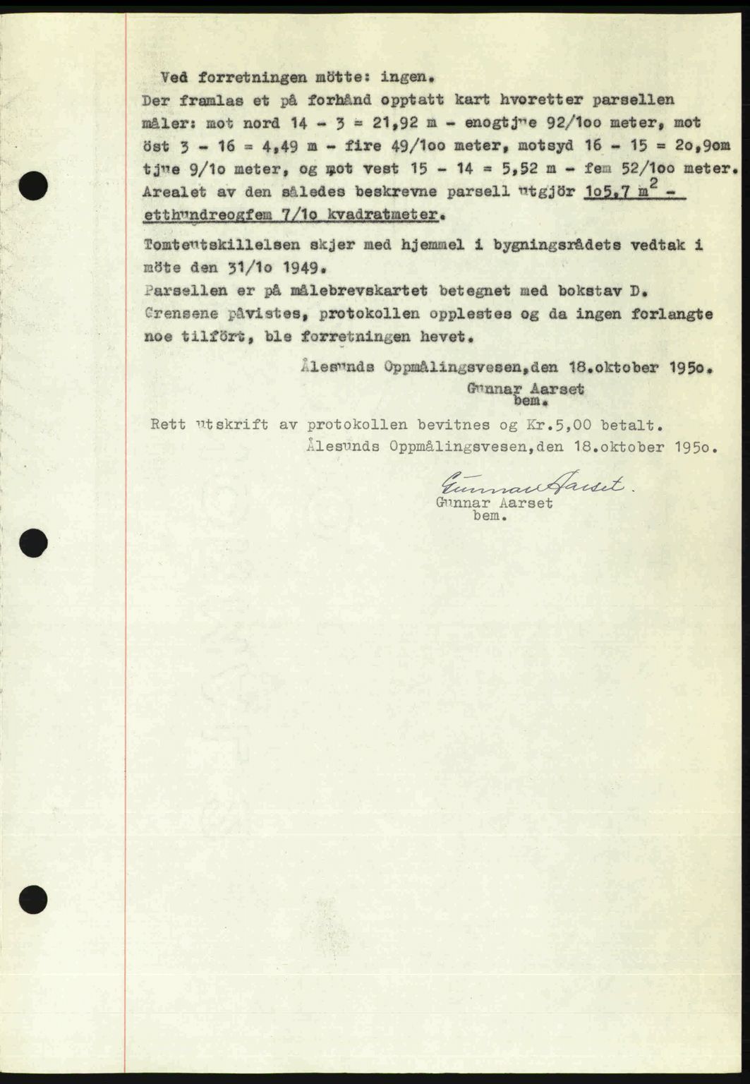 Ålesund byfogd, AV/SAT-A-4384: Mortgage book no. 37A (2), 1949-1950, Diary no: : 897/1950