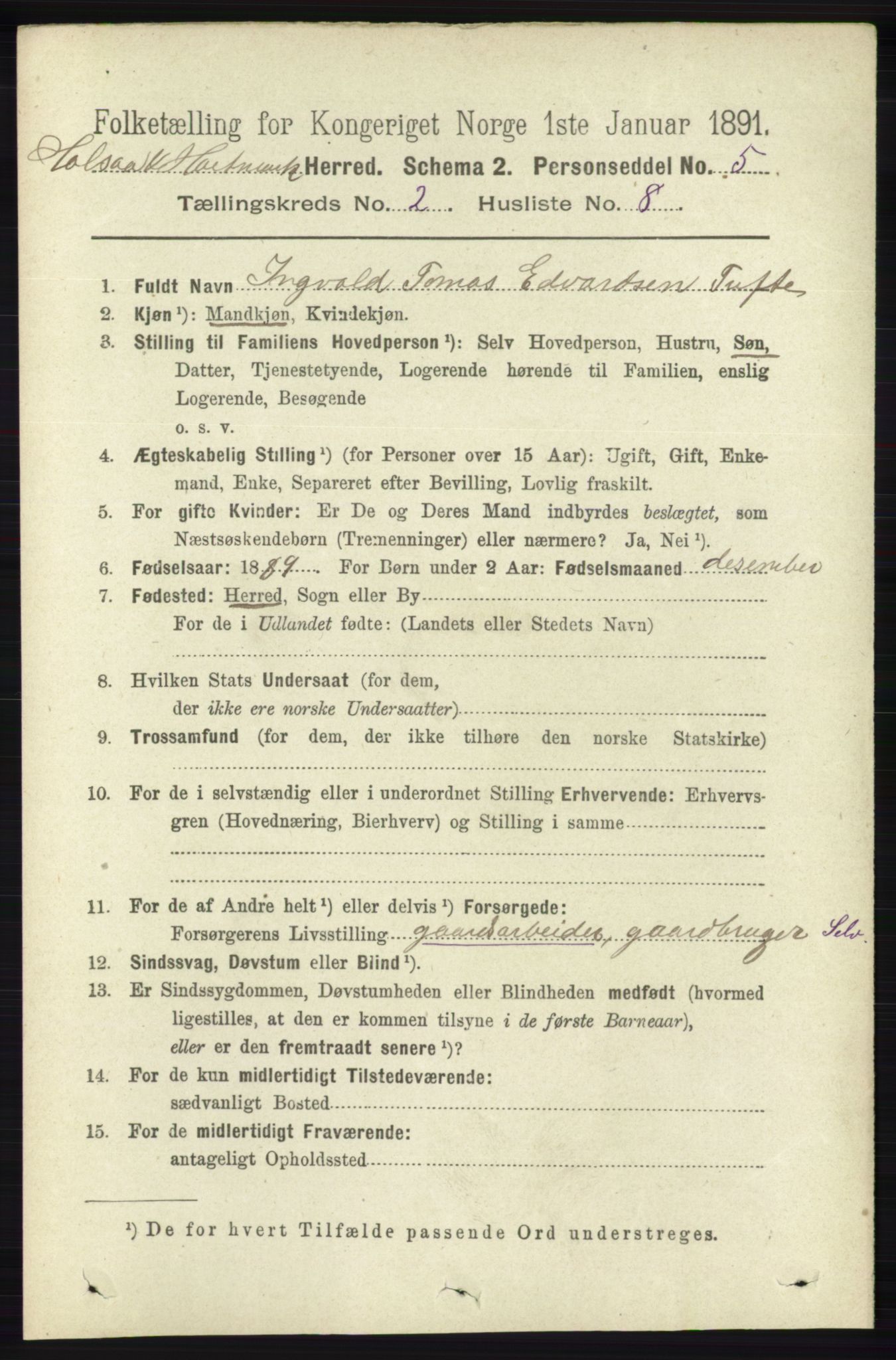 RA, 1891 census for 1019 Halse og Harkmark, 1891, p. 558