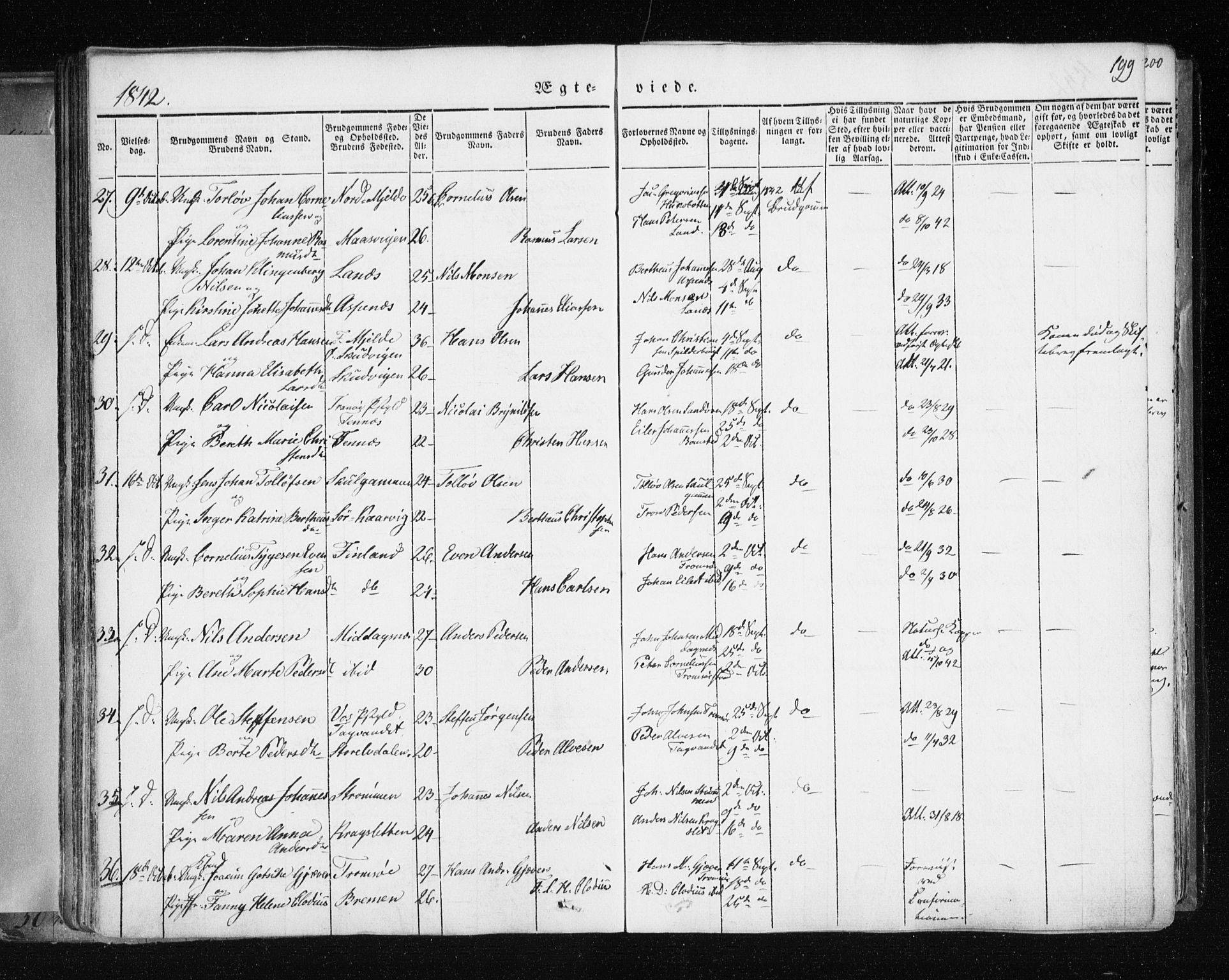 Tromsø sokneprestkontor/stiftsprosti/domprosti, SATØ/S-1343/G/Ga/L0009kirke: Parish register (official) no. 9, 1837-1847, p. 199