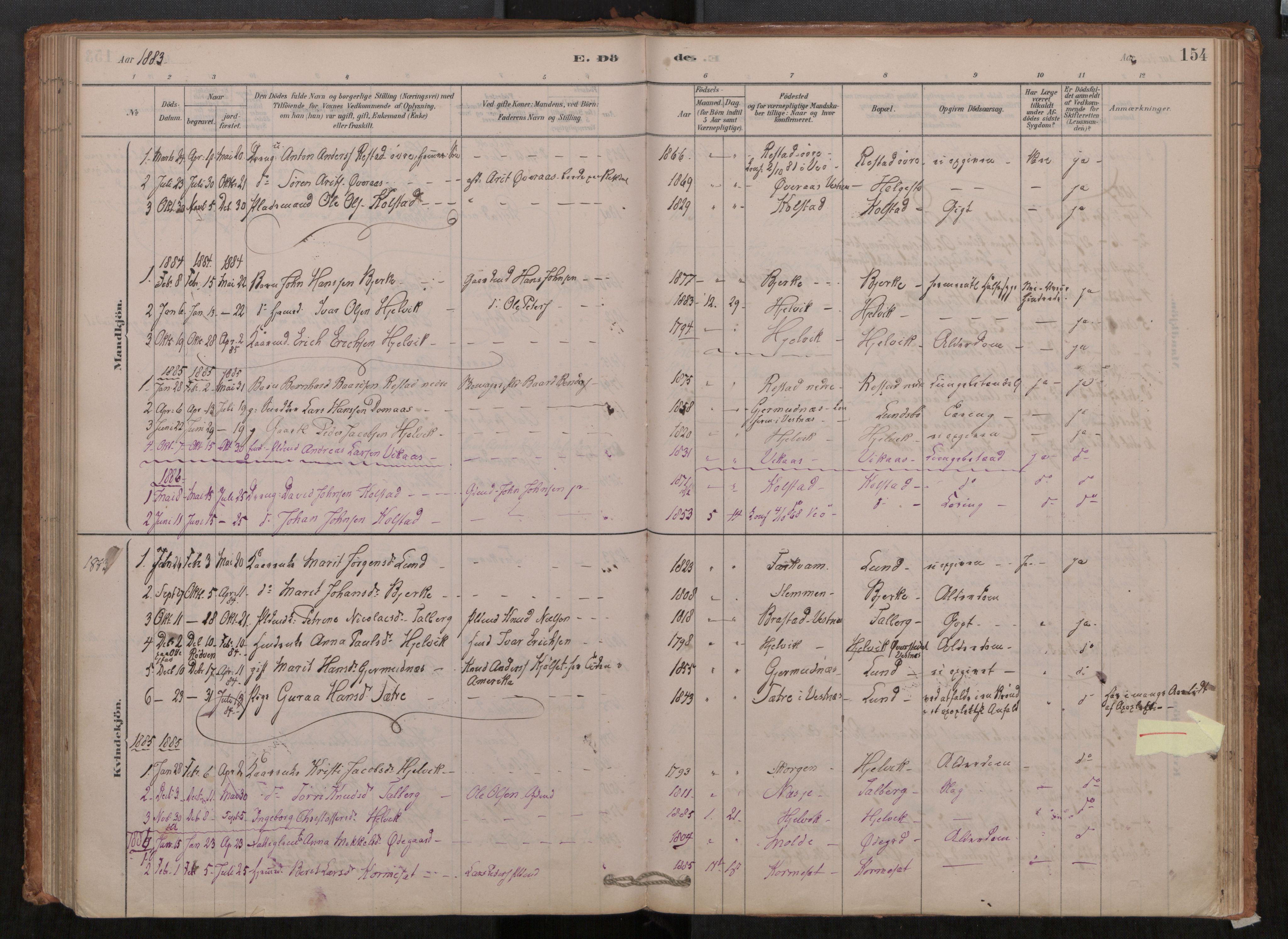 Ministerialprotokoller, klokkerbøker og fødselsregistre - Møre og Romsdal, SAT/A-1454/550/L0621: Parish register (official) no. 550A01, 1878-1915, p. 154