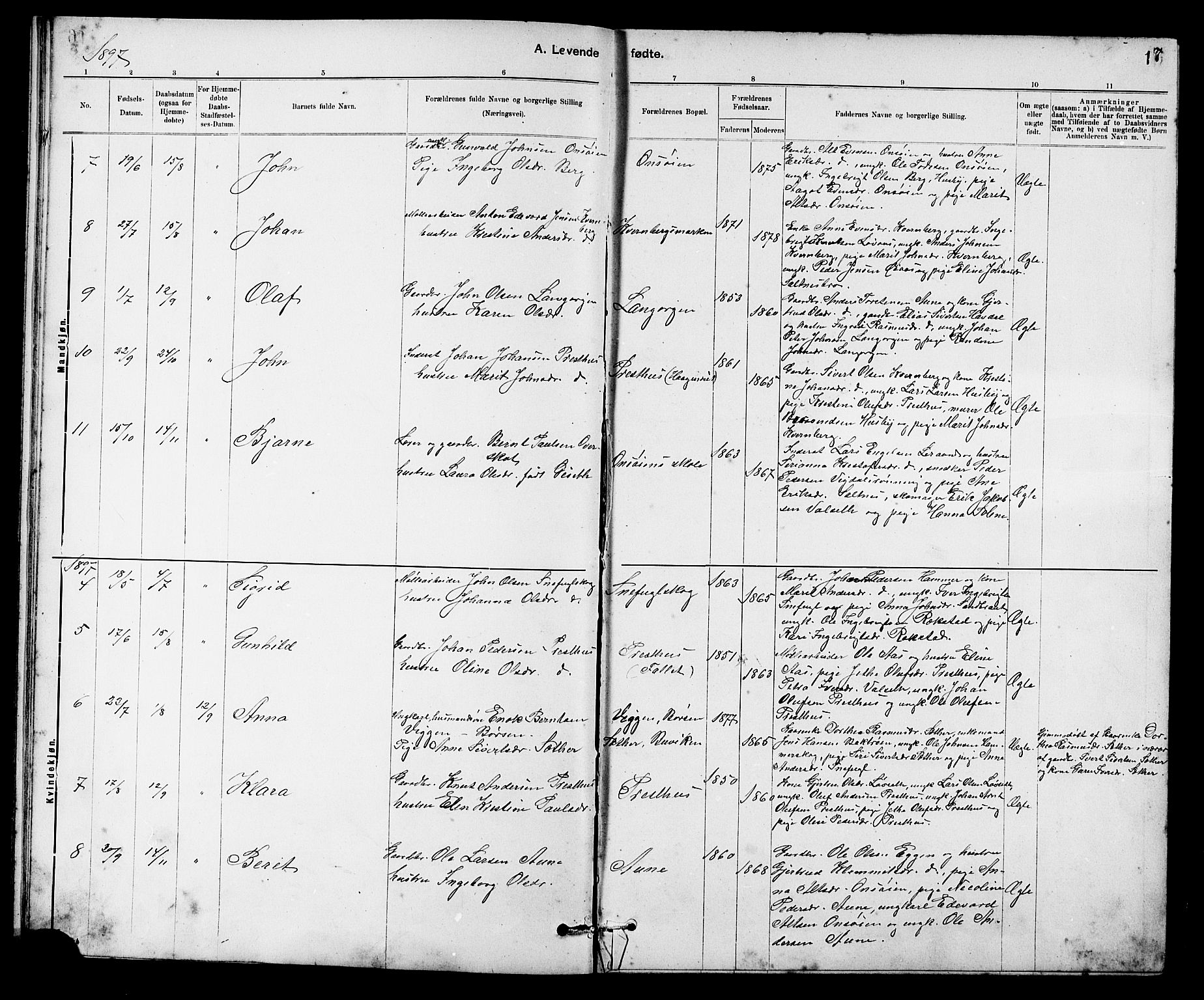 Ministerialprotokoller, klokkerbøker og fødselsregistre - Sør-Trøndelag, SAT/A-1456/666/L0790: Parish register (copy) no. 666C03, 1885-1908, p. 17