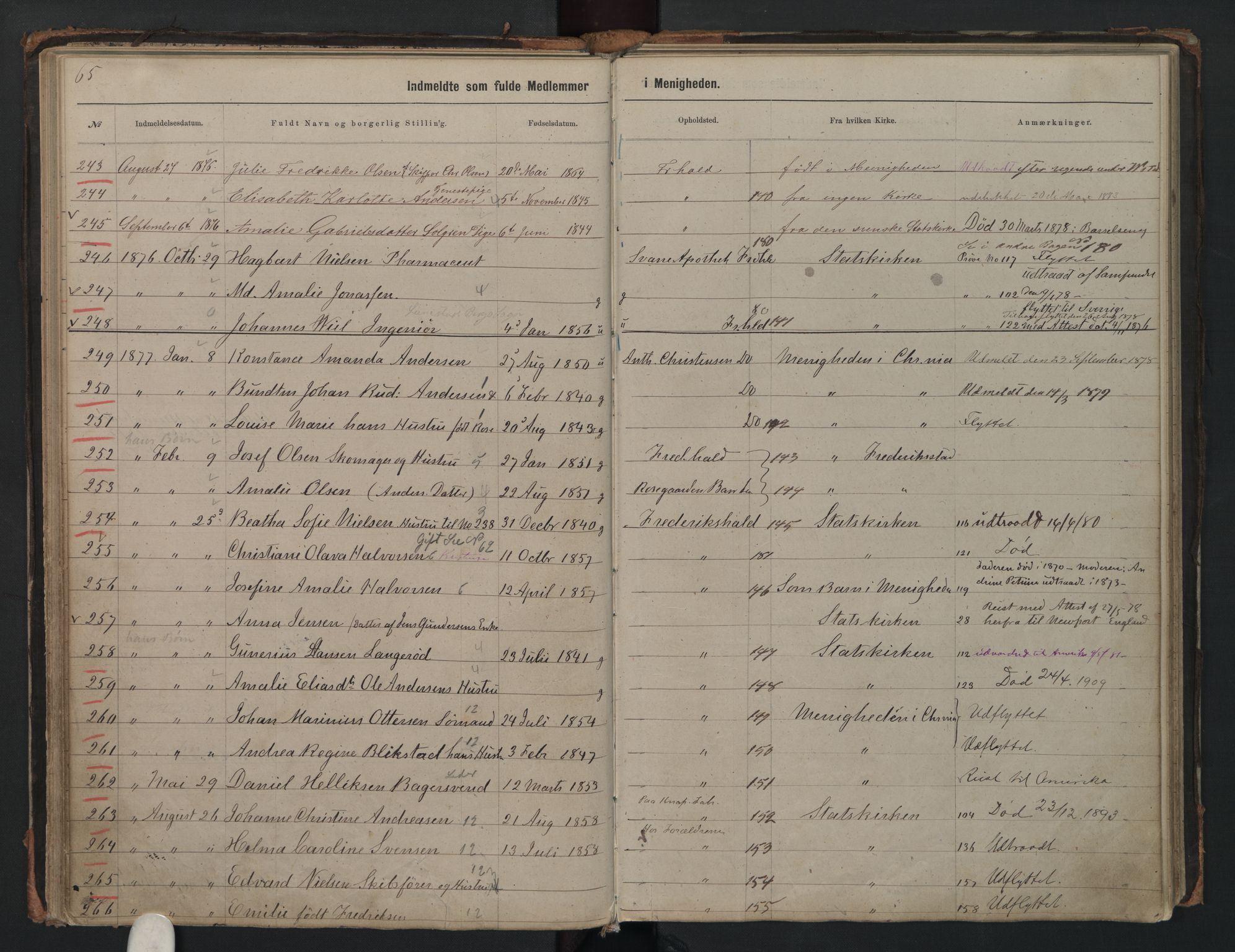 Halden metodistkirke - menighetsprotokoller, SAO/PAO-0266/F/L0002: Dissenter register no. 2, 1856-1892, p. 65