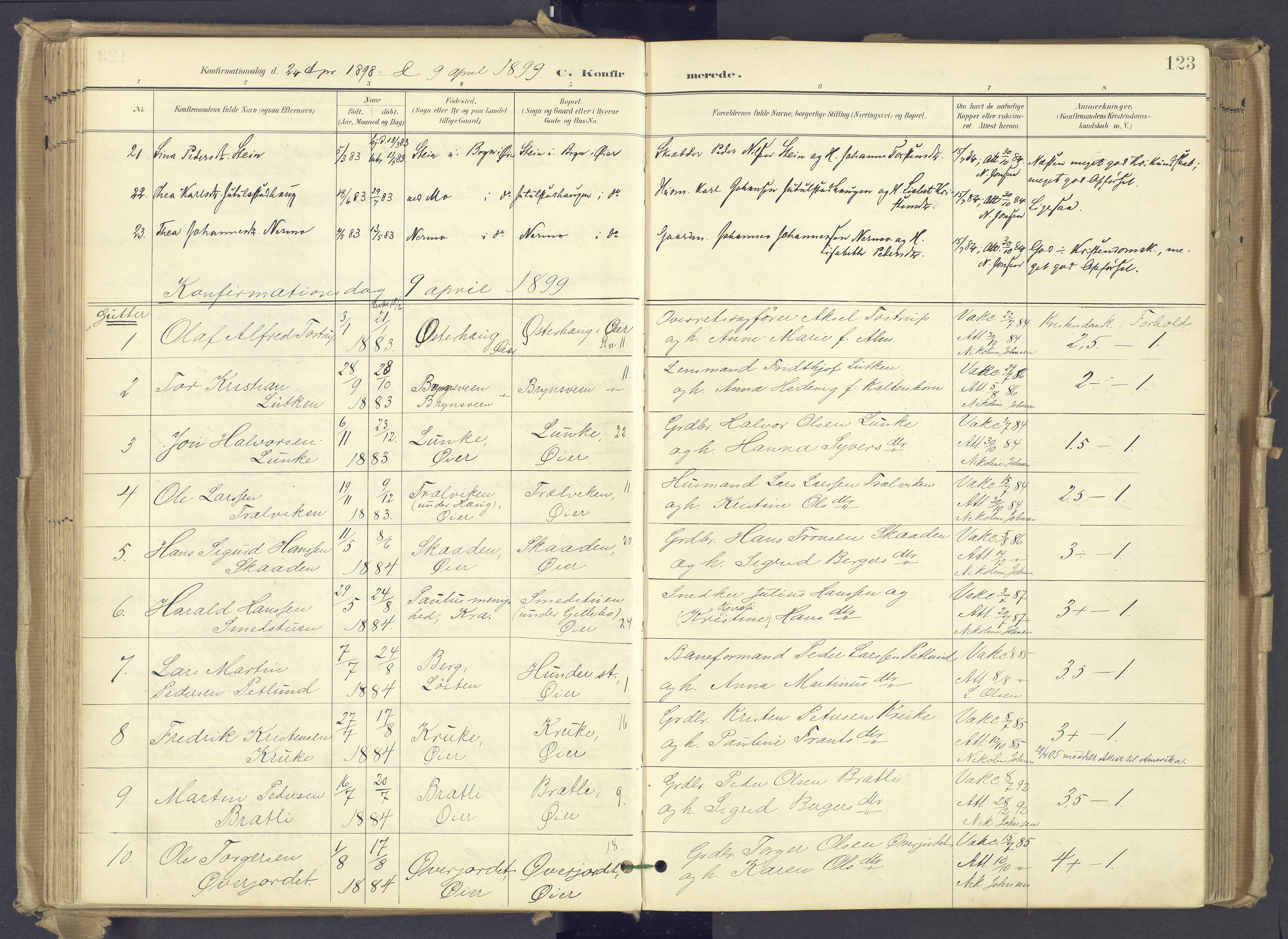 Øyer prestekontor, AV/SAH-PREST-084/H/Ha/Haa/L0012: Parish register (official) no. 12, 1897-1920, p. 123