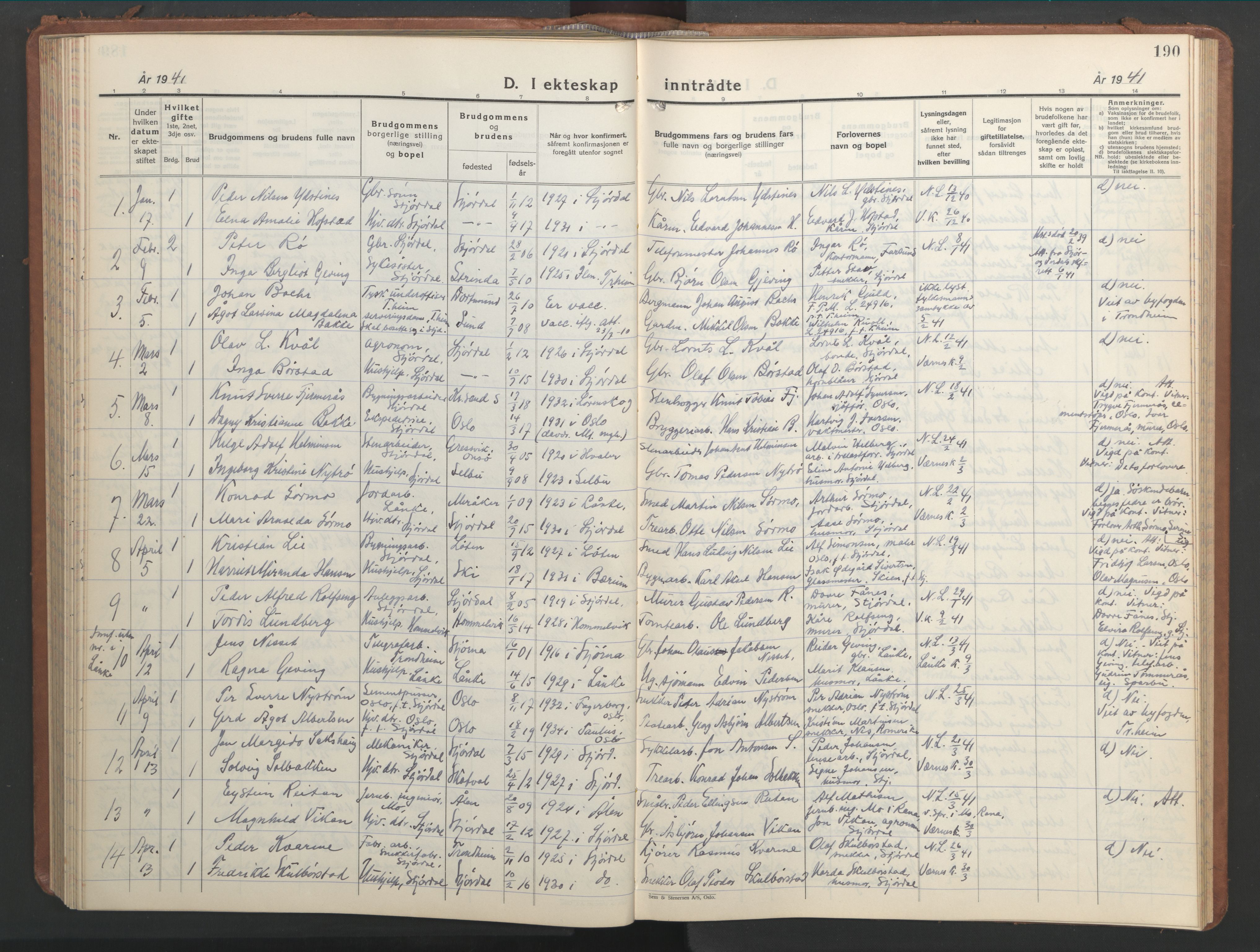 Ministerialprotokoller, klokkerbøker og fødselsregistre - Nord-Trøndelag, AV/SAT-A-1458/709/L0089: Parish register (copy) no. 709C03, 1935-1948, p. 190