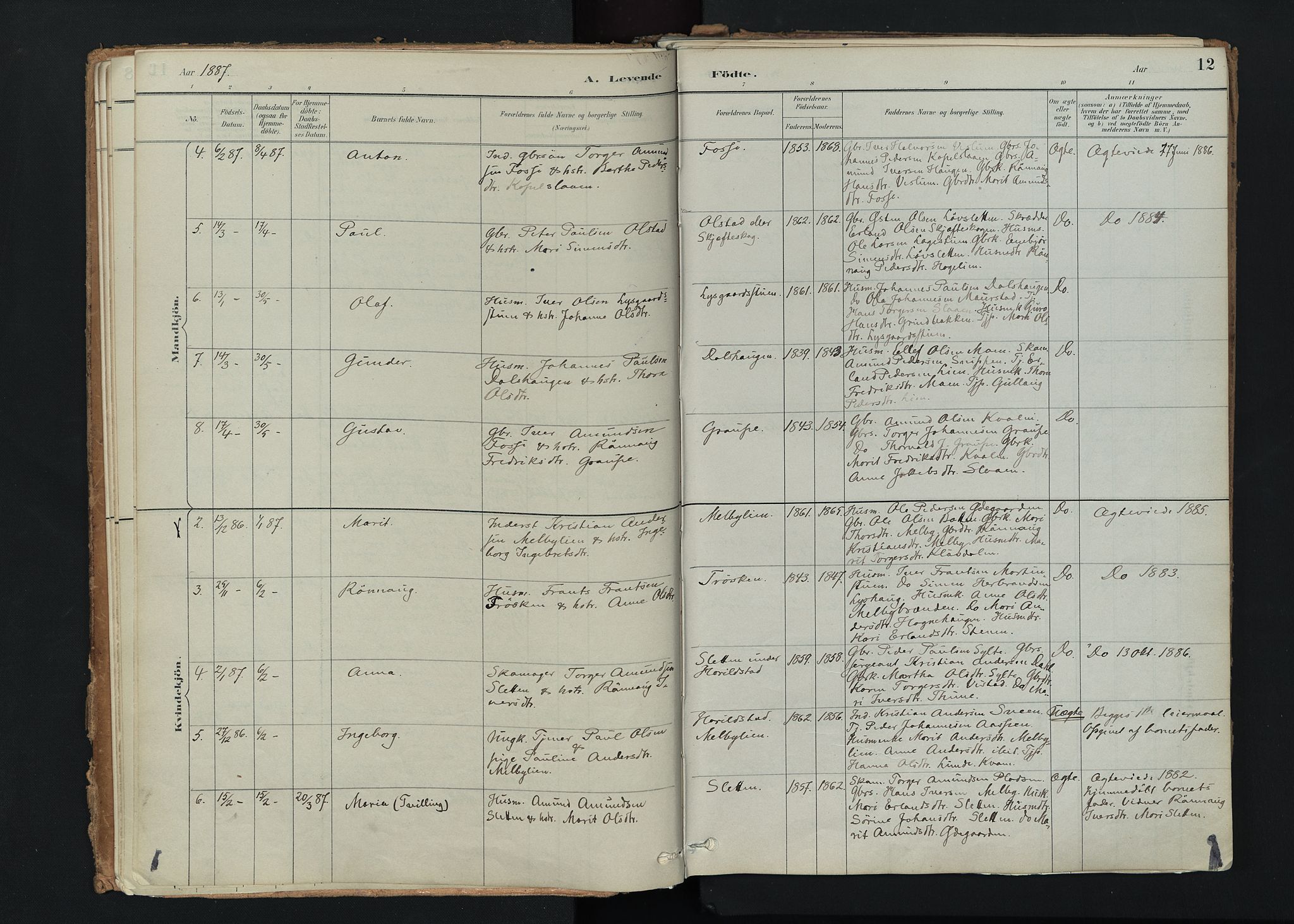 Nord-Fron prestekontor, AV/SAH-PREST-080/H/Ha/Haa/L0005: Parish register (official) no. 5, 1884-1914, p. 12