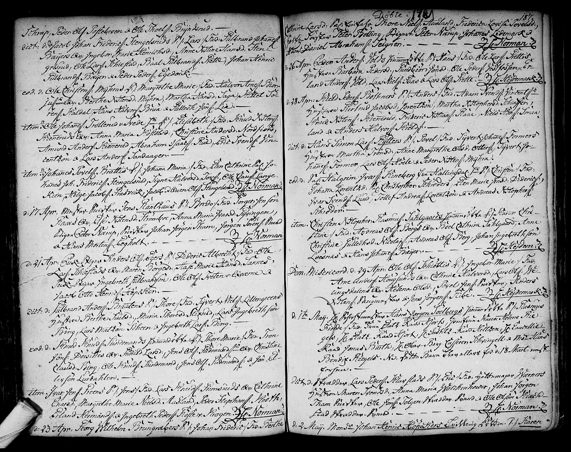 Kongsberg kirkebøker, SAKO/A-22/F/Fa/L0005: Parish register (official) no. I 5, 1769-1782, p. 187